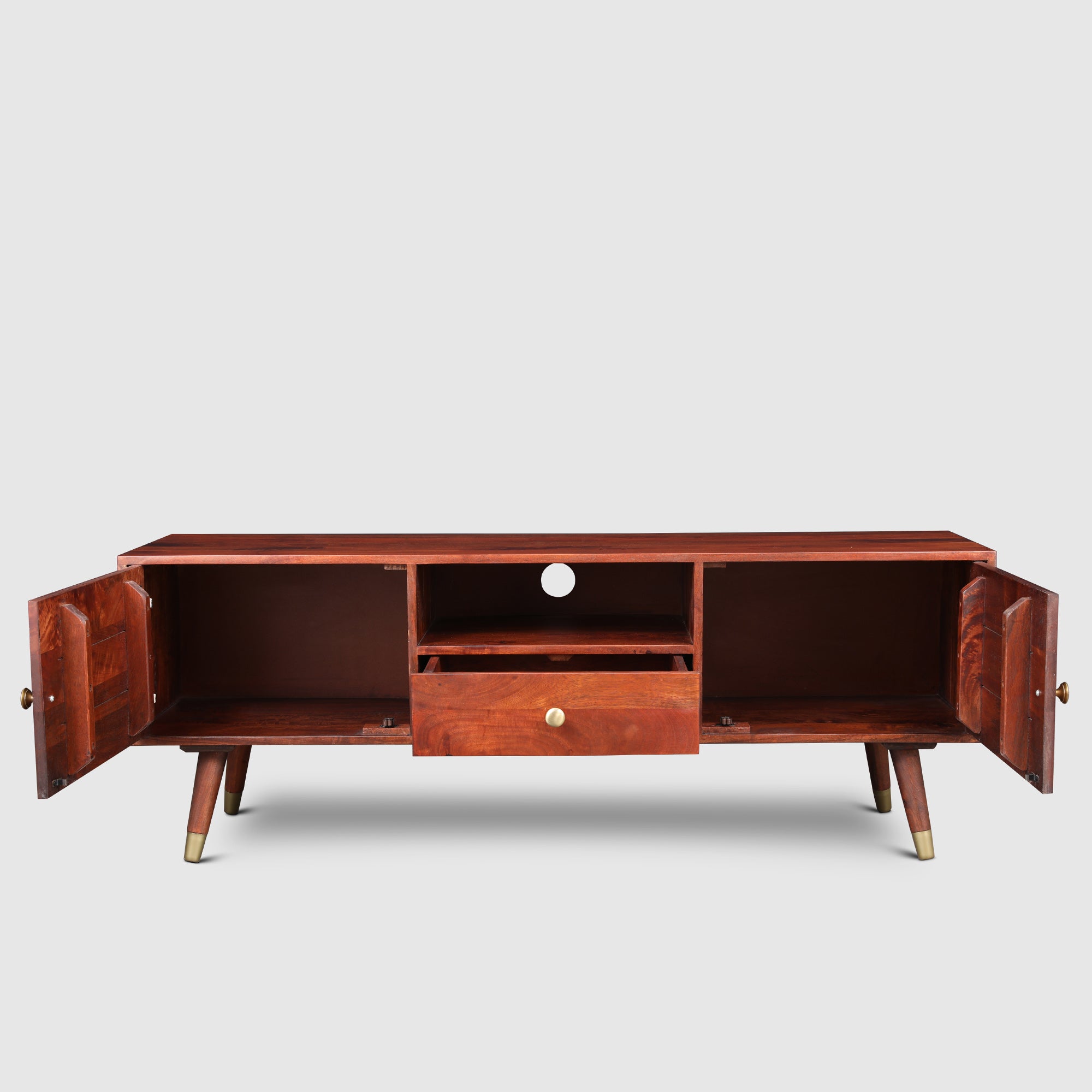 Phoolkari Full Height TV Unit in Honey Finish Colour