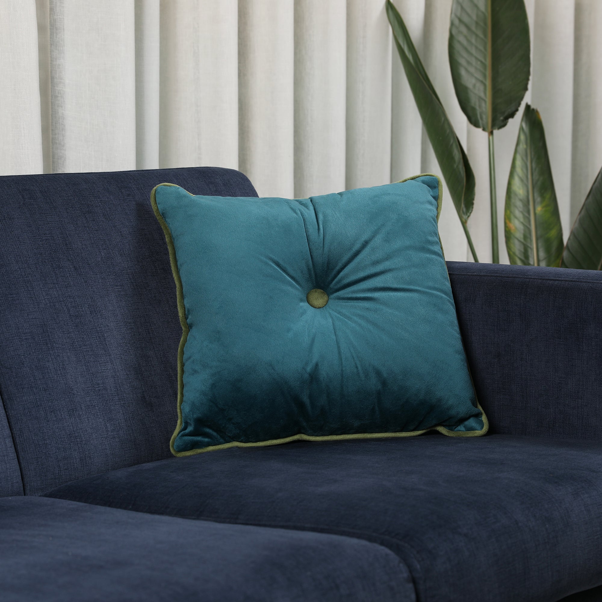 Velvet Solid Dori Filled Cushion Aqua, 40X40cm