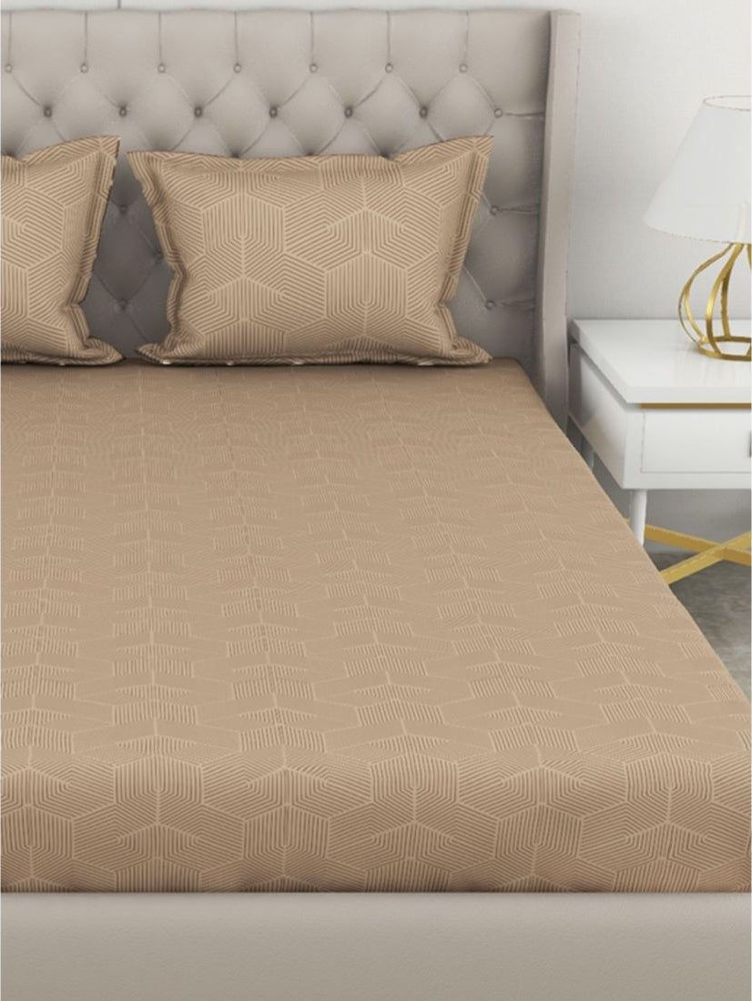 Botanical Cotton King Bed Sheet 274X274 Cm 210 Tc in Beige Colour