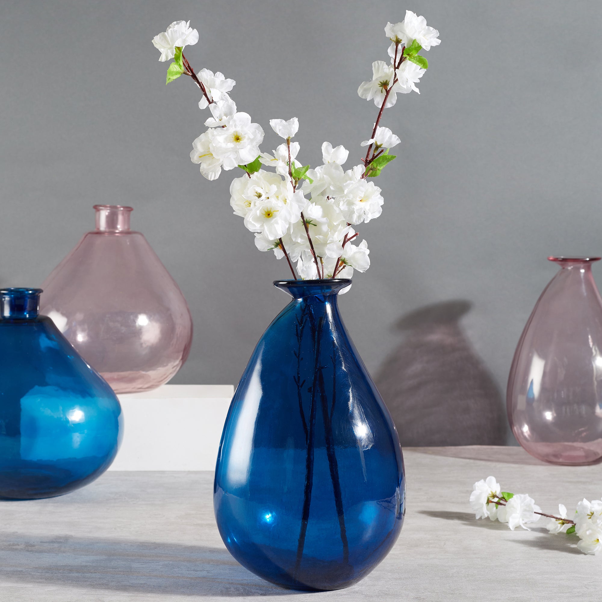 Phiona Glass Modern Organic Shapped Handcrafted 31 Cm Vase in Indigo Colour