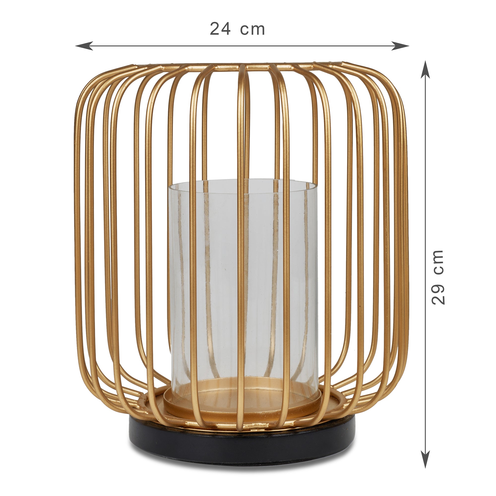 Sovereign Iron and Glass Wired Candle Holder 24x29Cm in Black & Gold Colour
