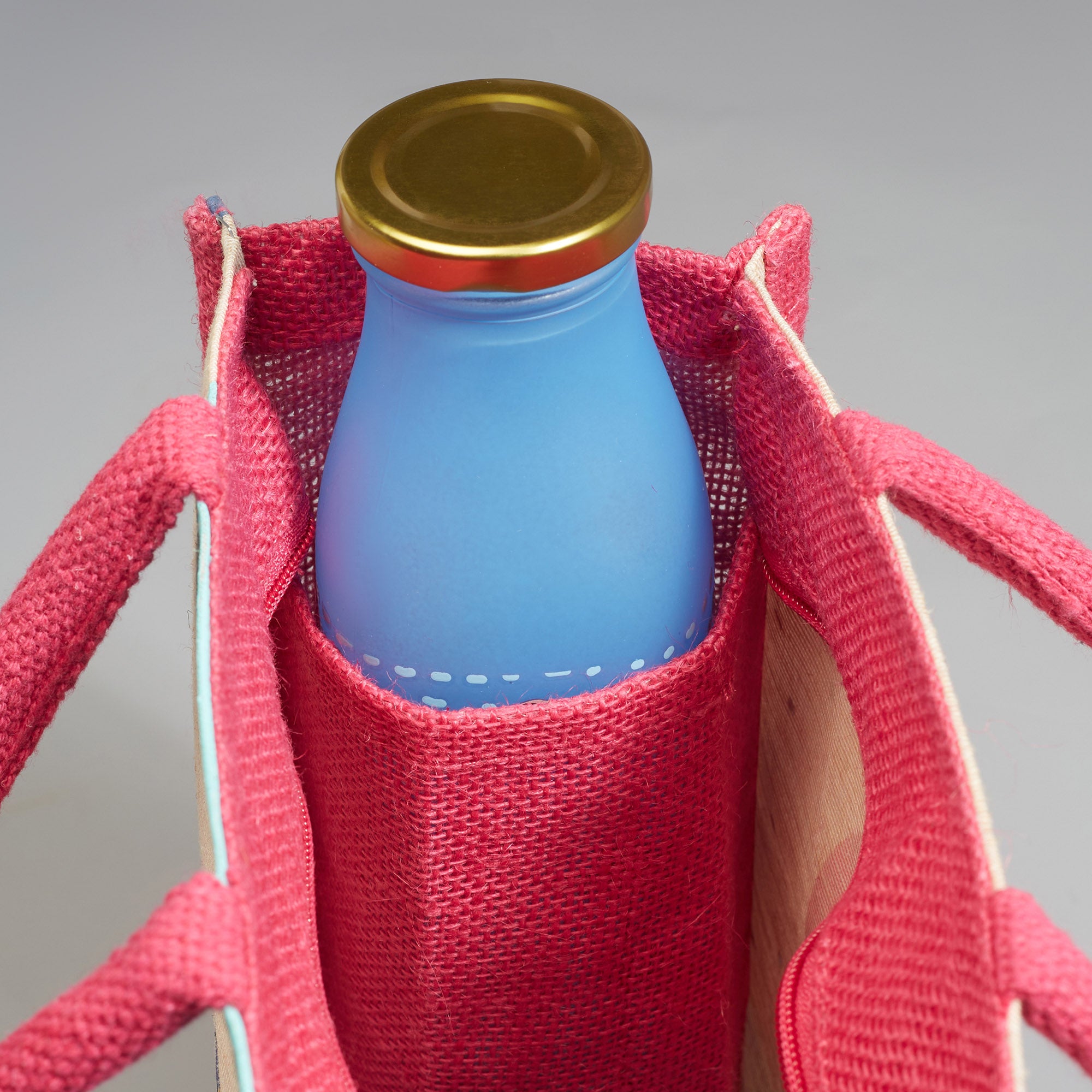 Good Life Jute Reversible Salt, Sea & Snack Printed Lunch Bag 25.5 x 25.5 Cm in Pink Colour