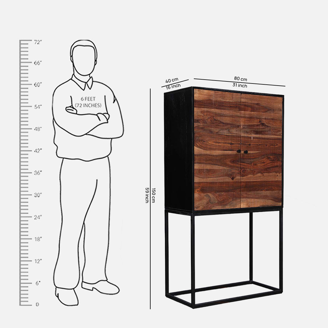 Sven Sheesham Wood(Rosewood) Storage Cabinets in Natural Sheesham & Black Colour