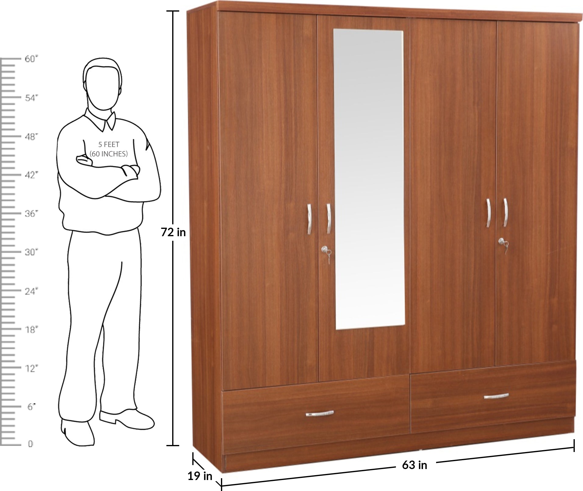 Ultima 4 door wardrobe in Walnut Colour