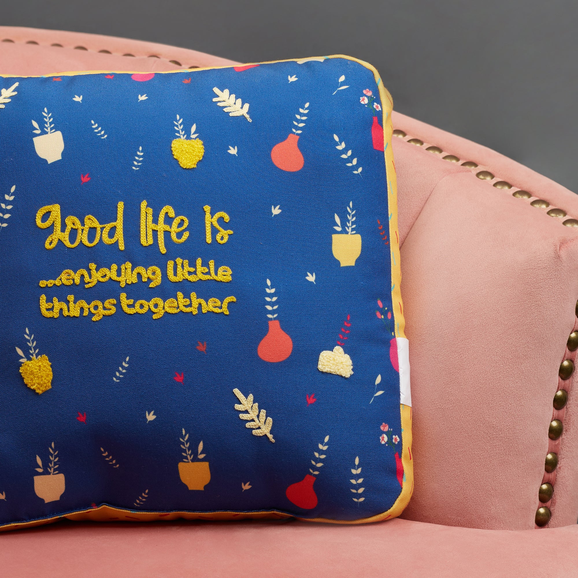 Good Life  Reversible Little Things Digital Printed Shaped Cushion 40x40 Cm in Navy Colour
