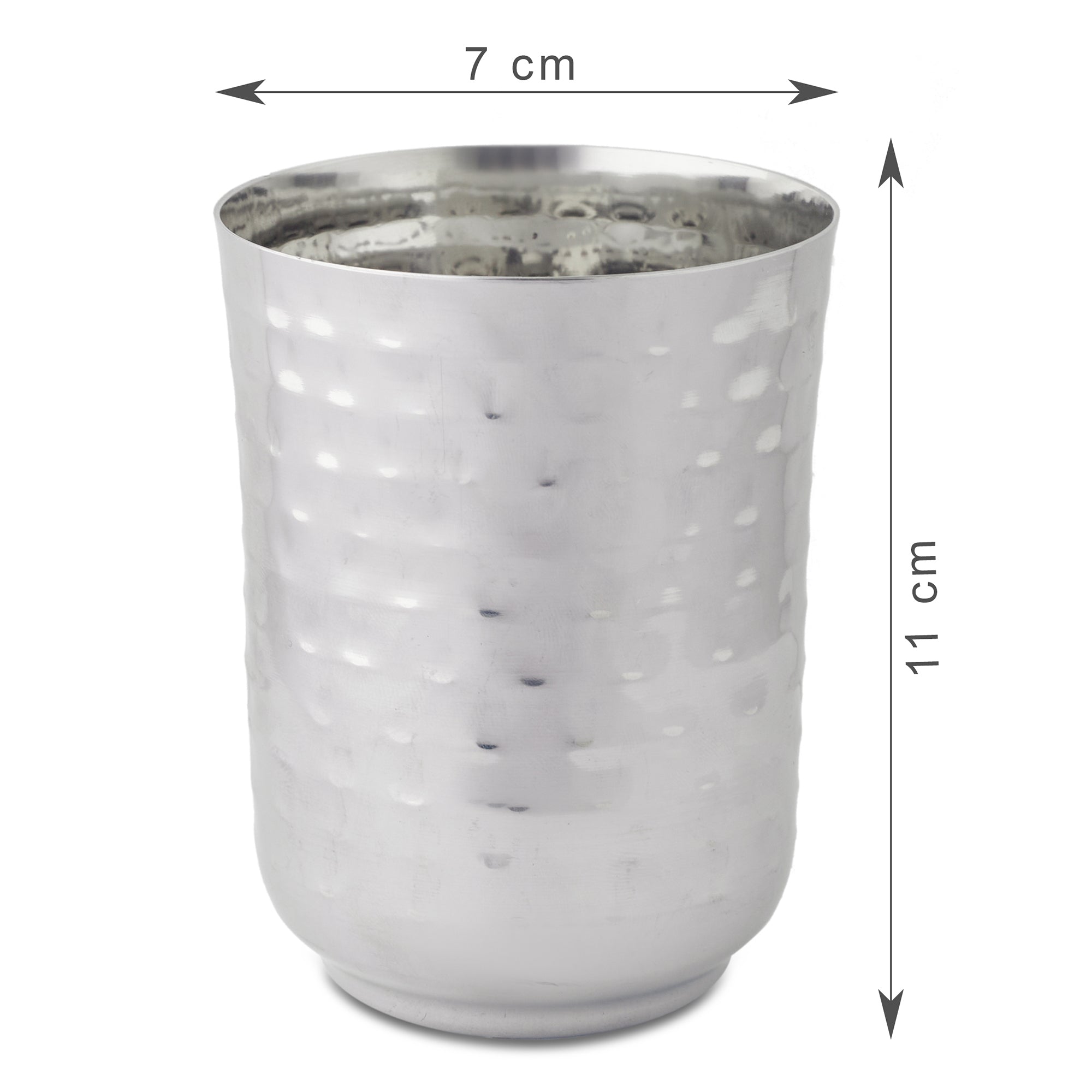 Glisto Stainless Steel Hammered Drinking Glass/Tumbler Set of 4 in Silver Colour