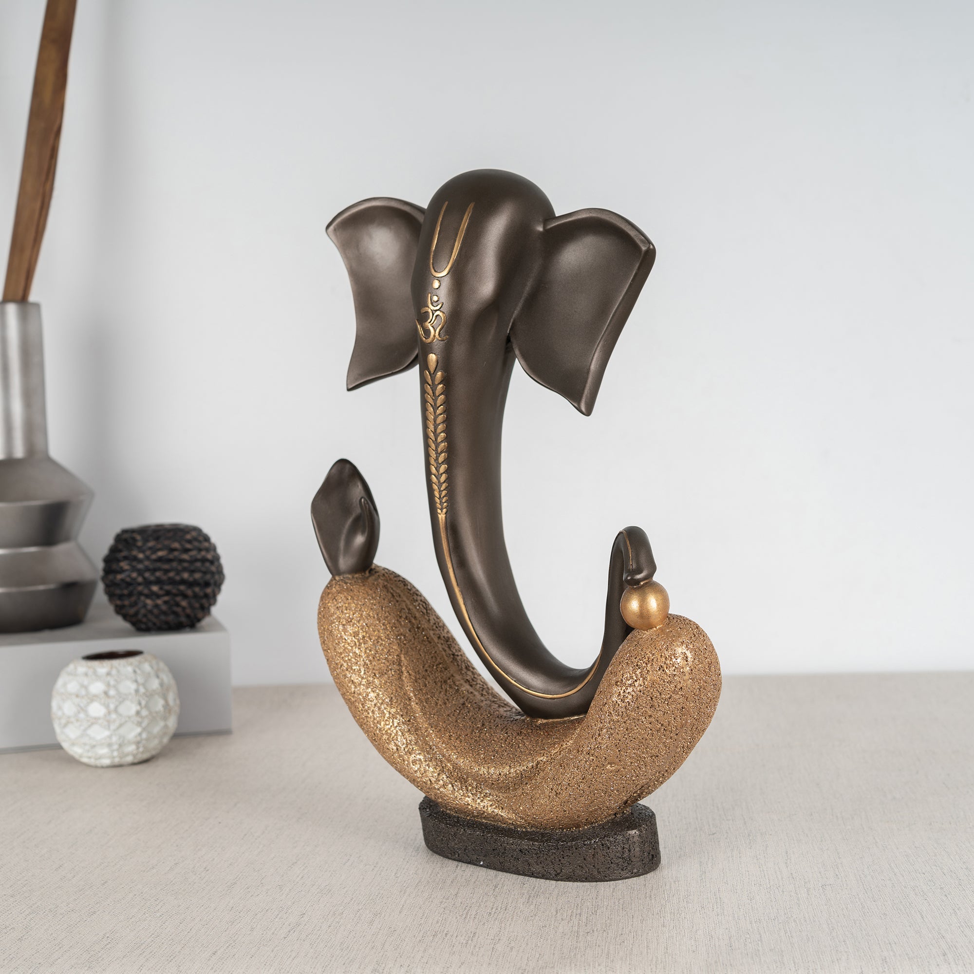 Eternal Ganesha Polyresin Hand Finished Figurine 41Cm in Bronze & Gold Colour
