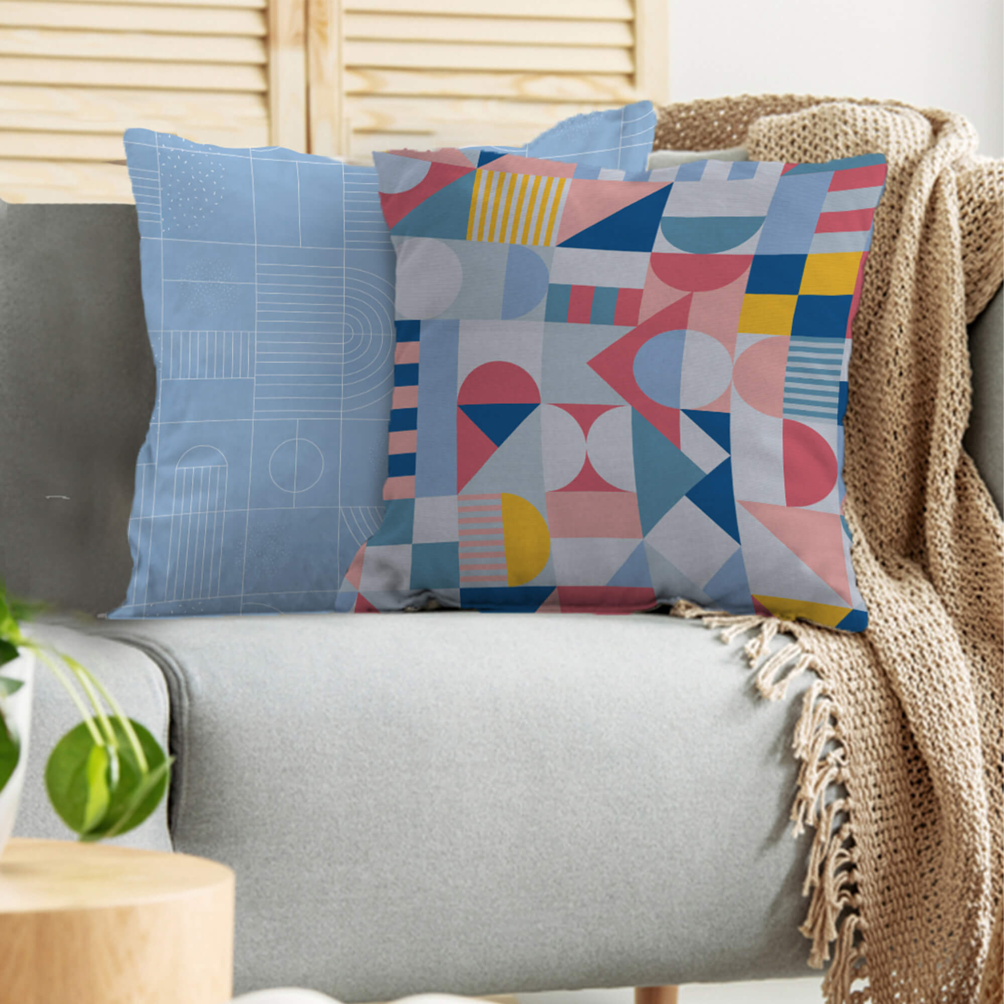 Pop Modern  Reversible Bauhaus Digital Cushion Cover 40x40 Cm in Blue Colour