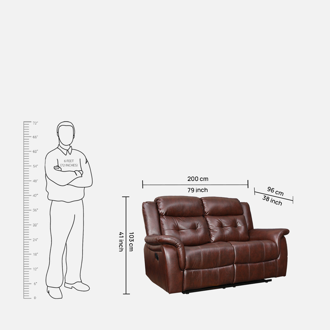 Attila Leatherette Two Seater Recliner in Brown Colour
