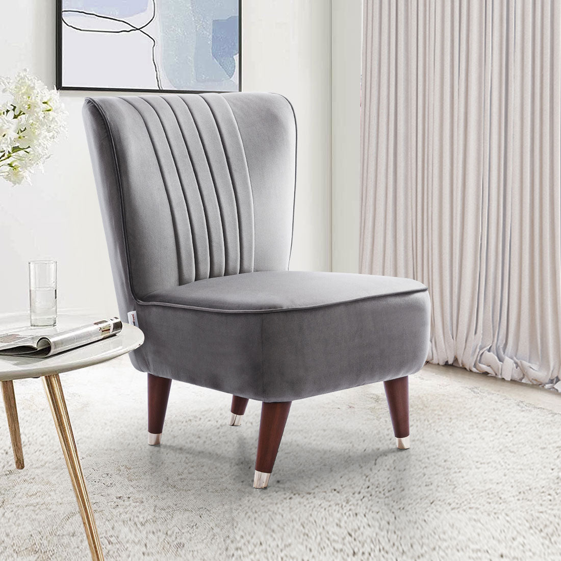 Jane Velvet Accent Chair in Dark Grey Colour