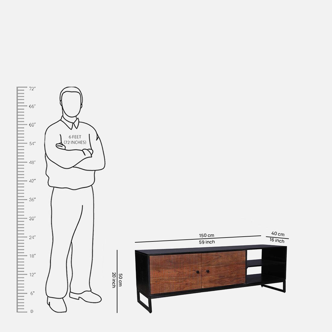 Sven Sheesham Wood(Rosewood) Low Height Tv Unit in Natural Sheesham & Black Colour