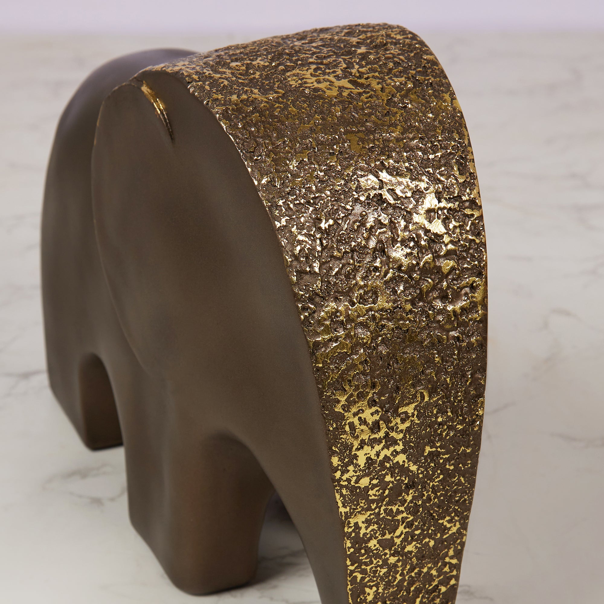 Miraya Contemporary Textured Elephant Polyresin Hand Finished Figurine Bronze 19cm by Living Essence