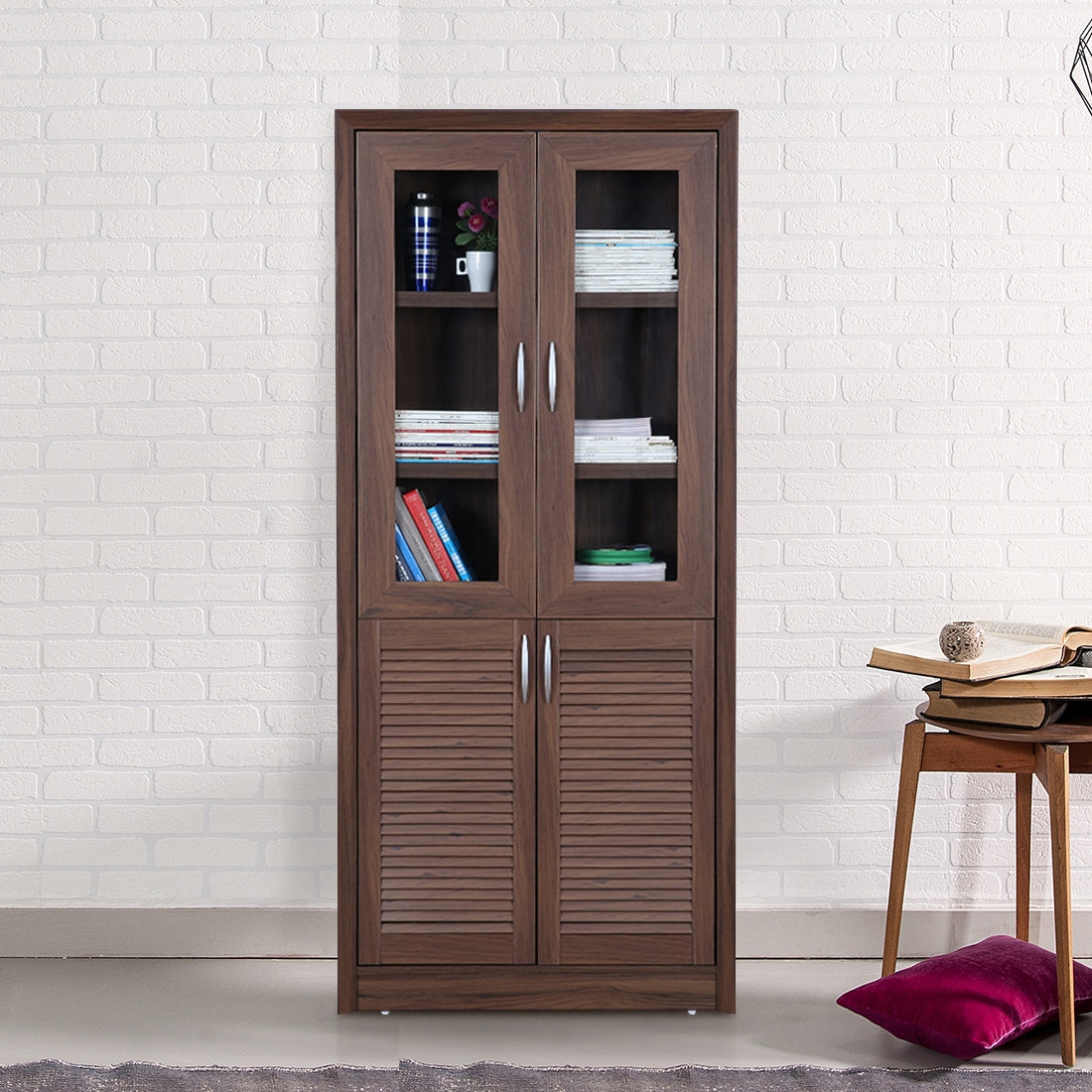 Stark Engineered Wood 4 door Book Case in Walnut Colour