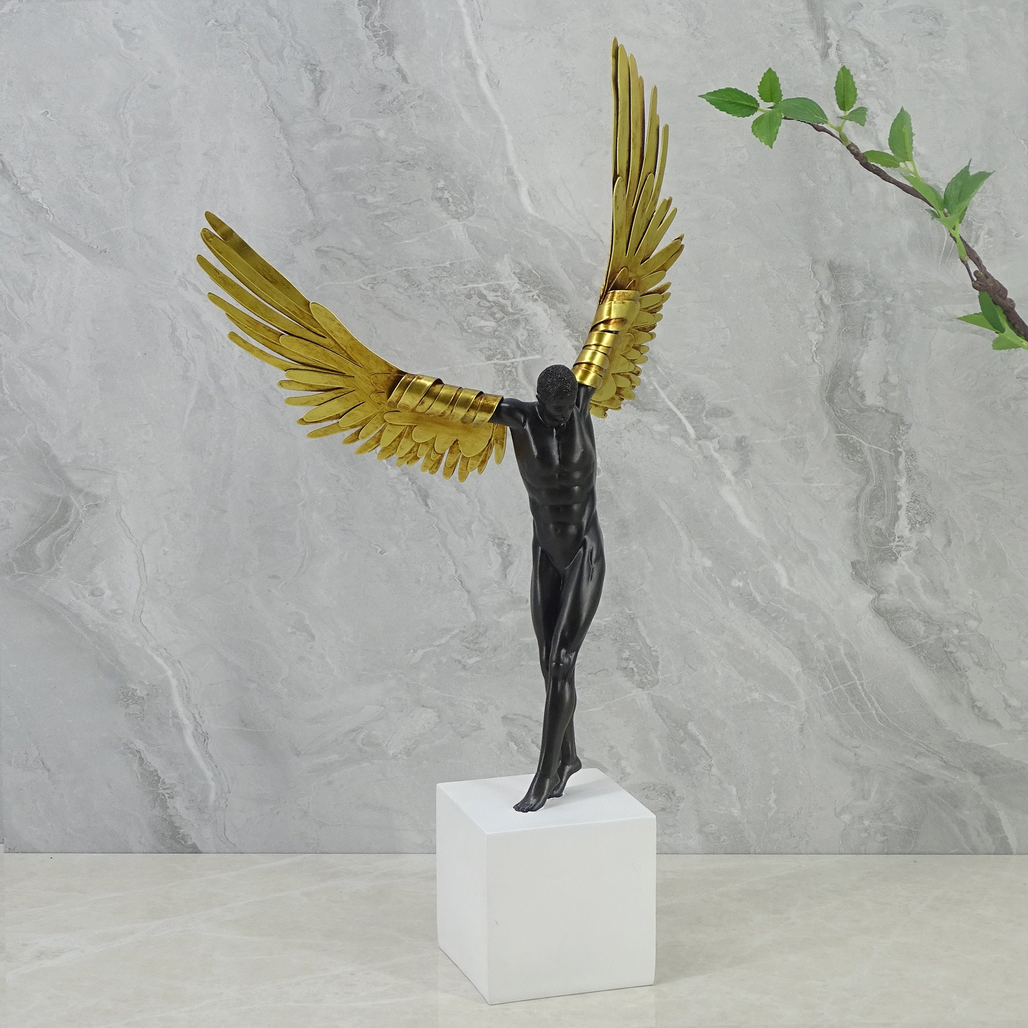 Willow Polyresin Angel With Wings 50Cm in Black & White Colour