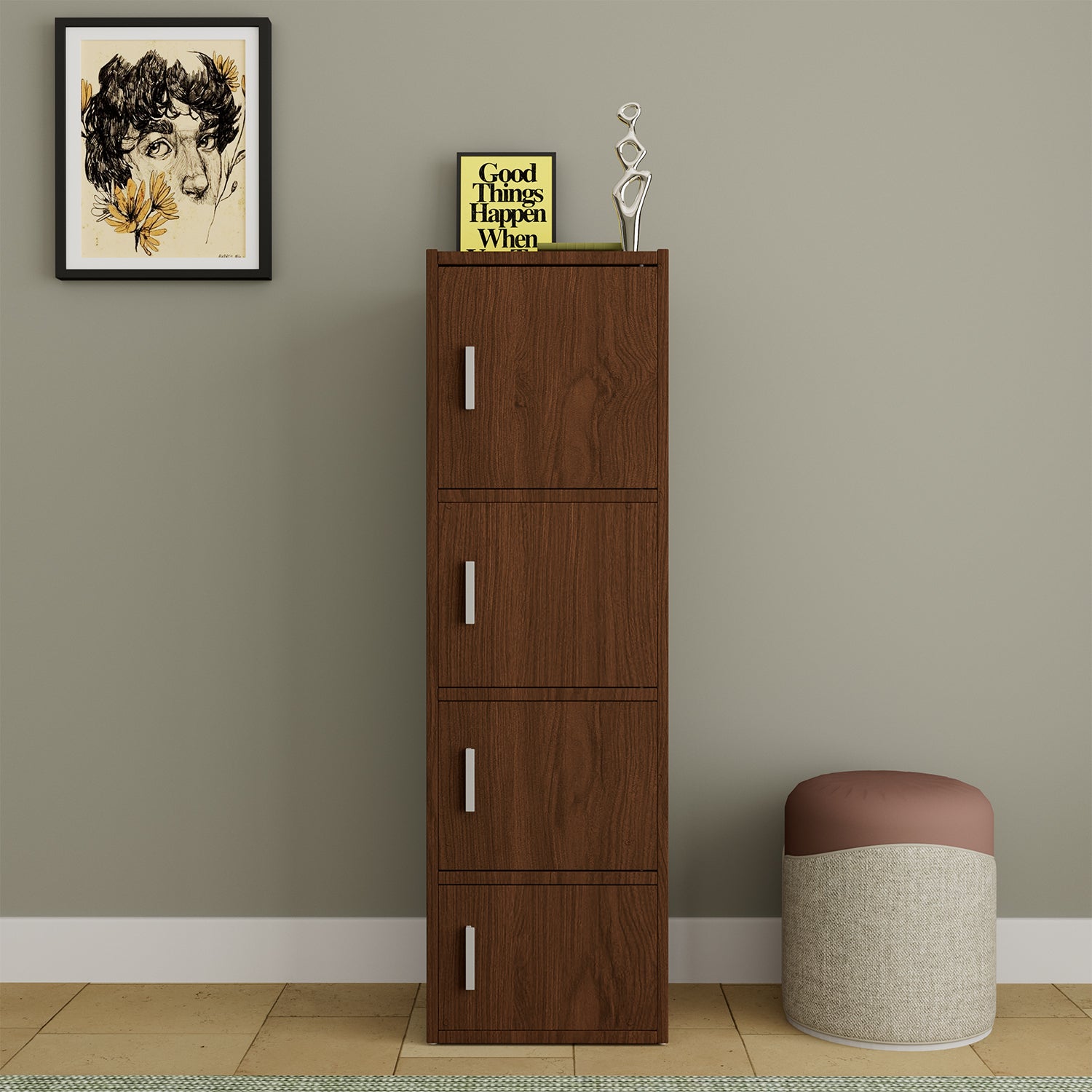 Albert Engineered Wood 4 Tier Cabinet in Oak Colour