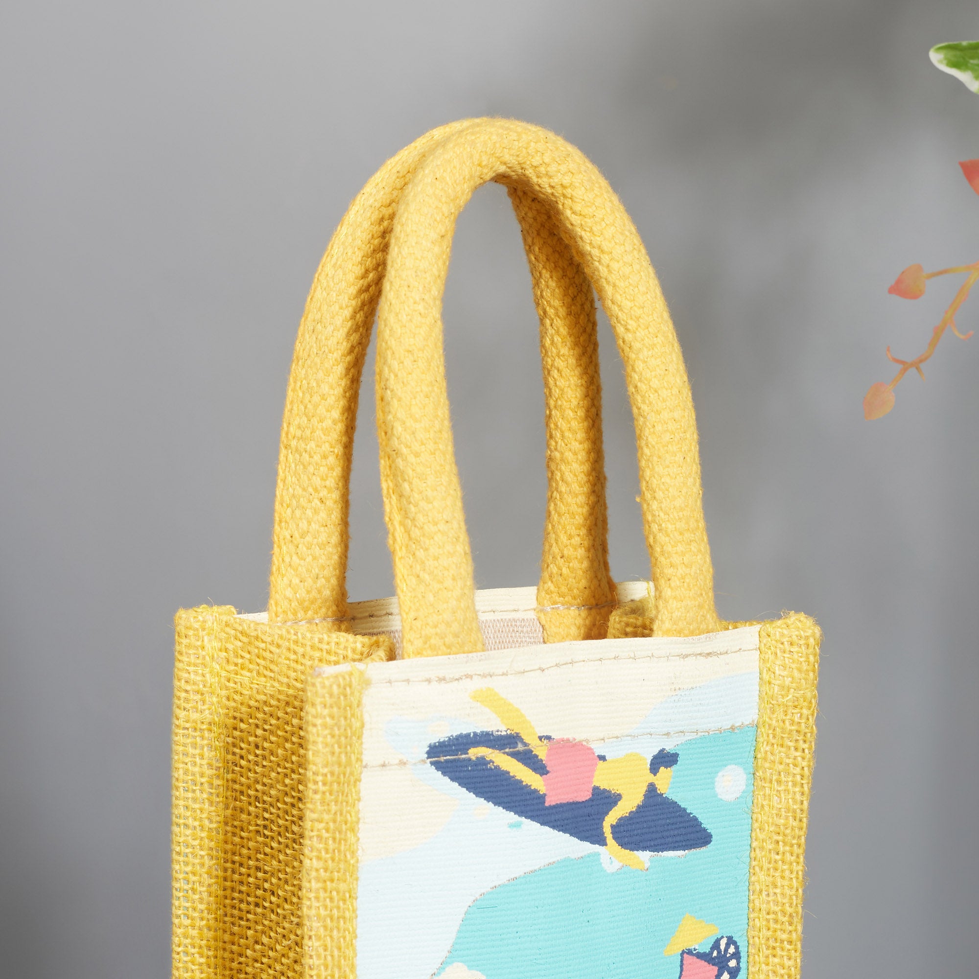 Good Life Jute Reversible Stay Hydrated Printed Zuco Bottle Bag 12 x 35.5 Cm in Turq & Yellow Colour