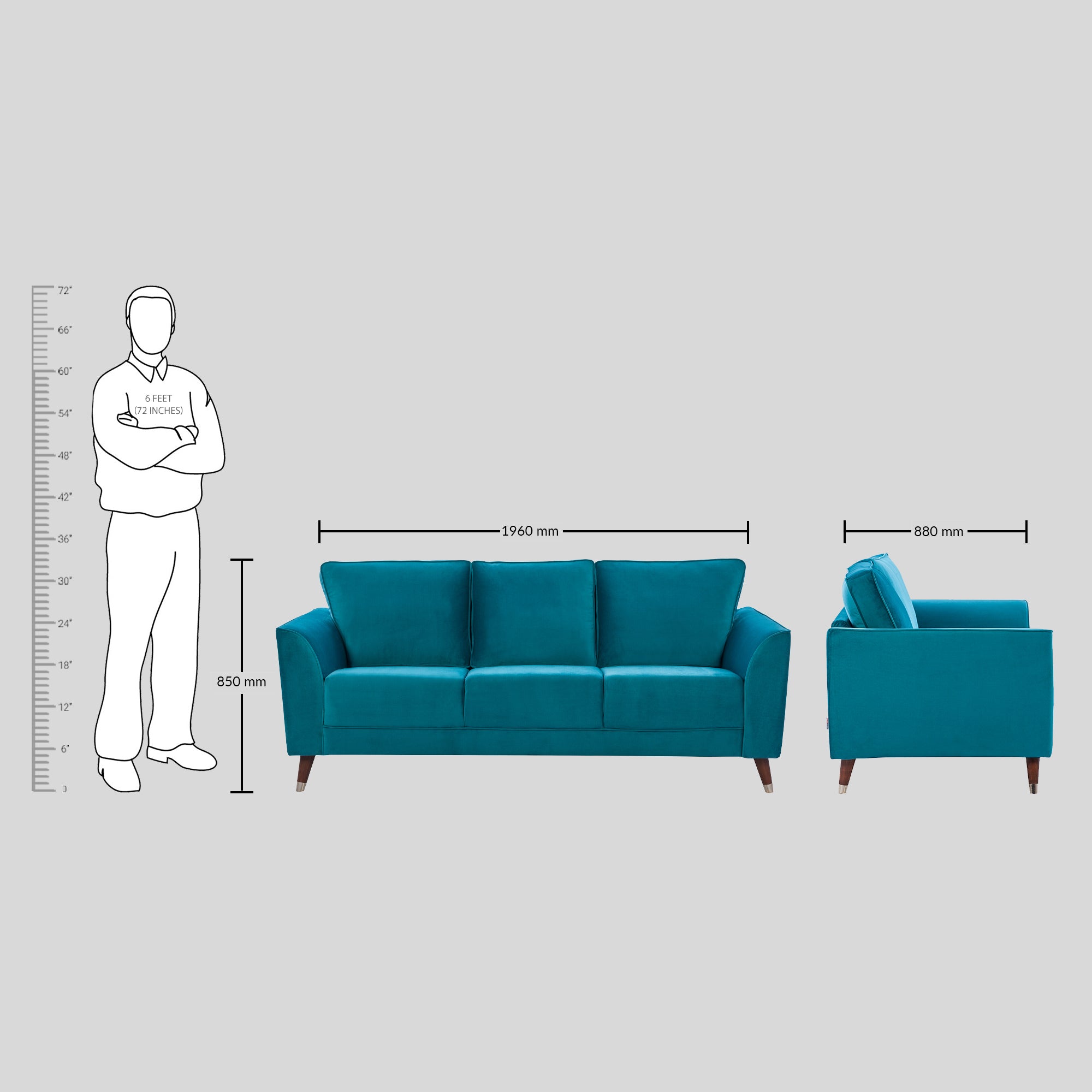 Magnific Velvet Three Seater Sofa in Green Colour