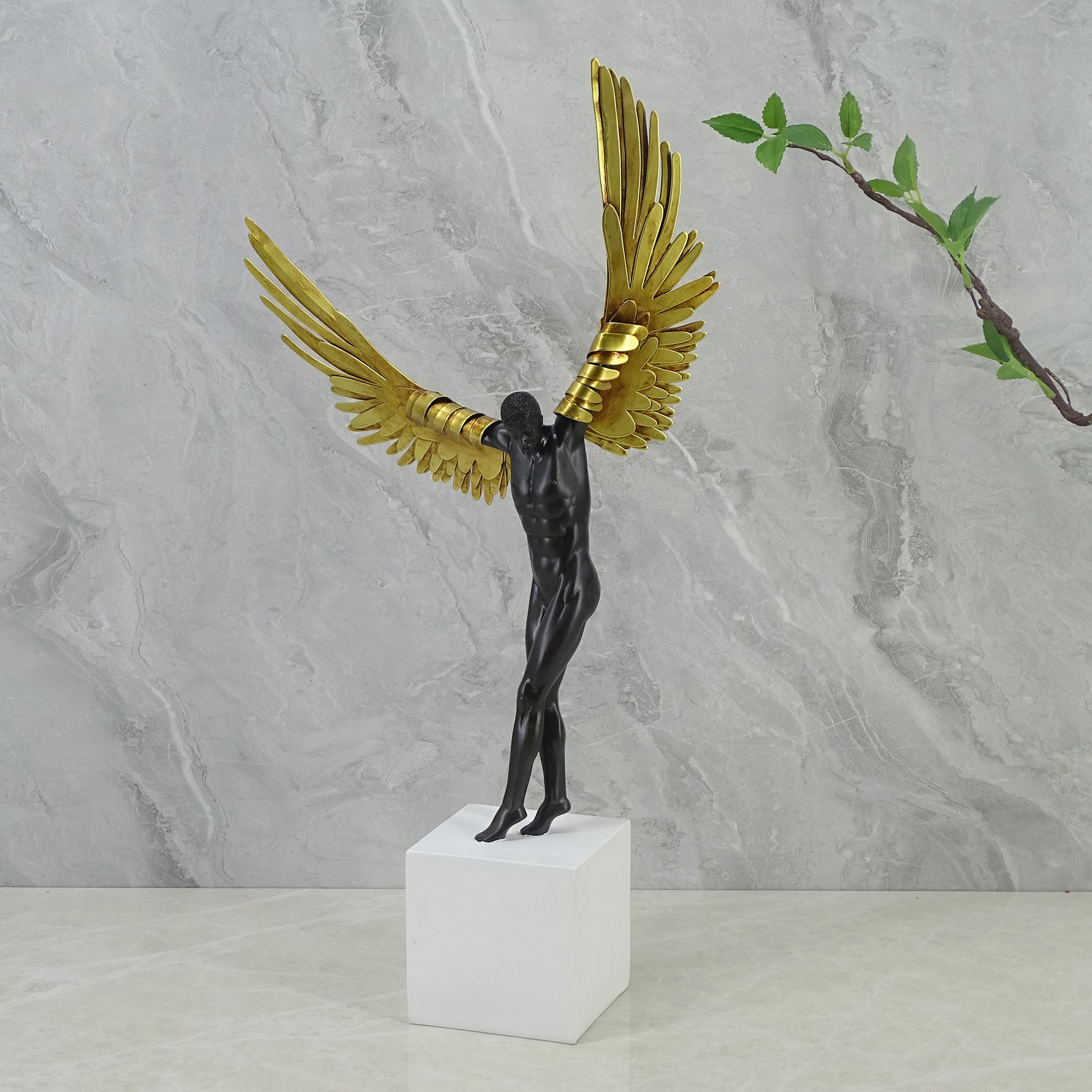 Willow Polyresin Angel With Wings 50Cm in Black & White Colour