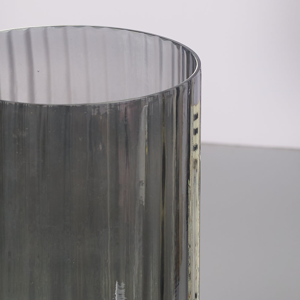 Phiona Glass Fluted Handcrafted Hurricane 29Cm in Black Colour