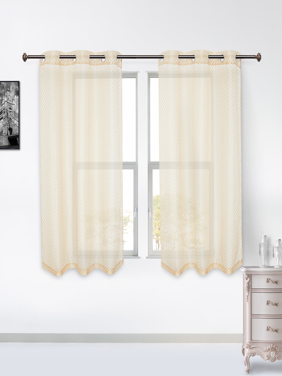 Amour Set of 2 Dobby Window sheer Curtains 5 feet in Gold Colour