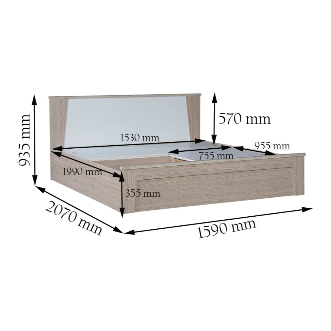 Ambra Queen bed with Box storage in Oak Colour