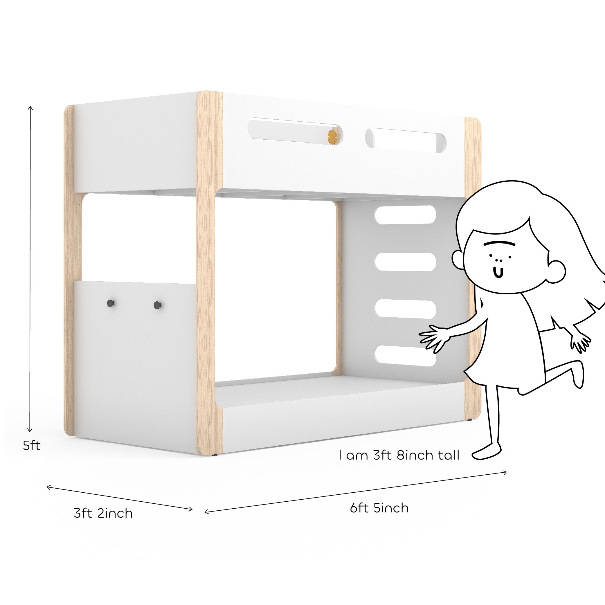 Double Decker Engineered Wood Bunk Bed in Pearly White Colour