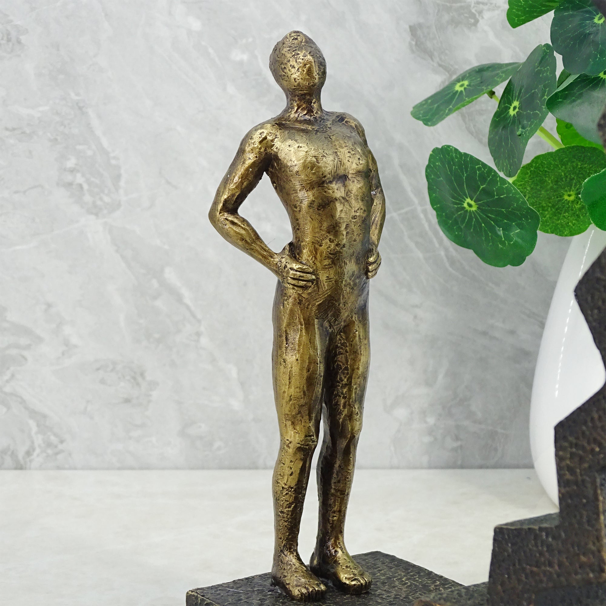 Willow Polyresin Man On Staircase 33 Cm in Brown And Gold Colour