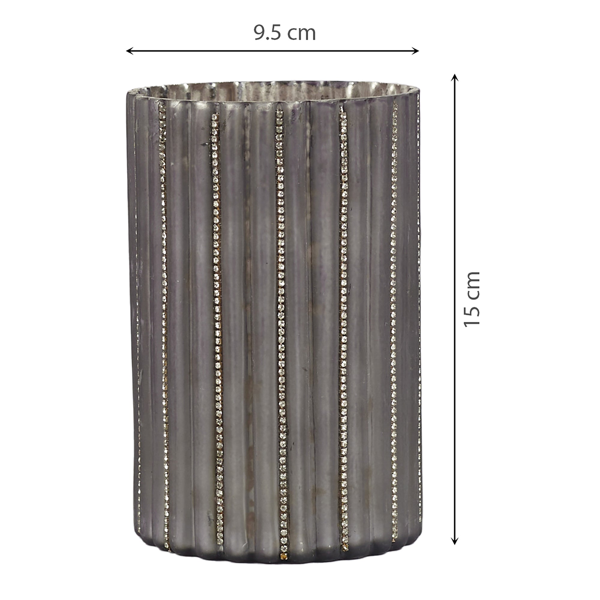 Phiona Glass Diamond Stud Handcrafted Votive 15 Cm in Grey Colour