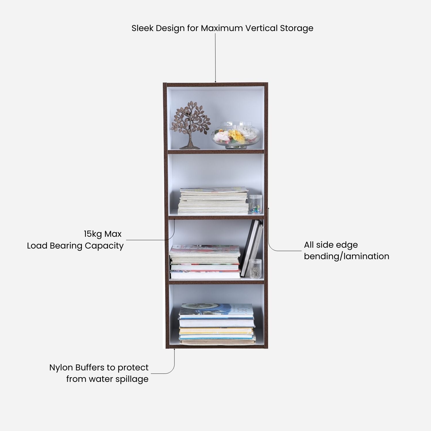 Mezzola Engineered Wood 4 Tier Bookshelf in Wenge Colour