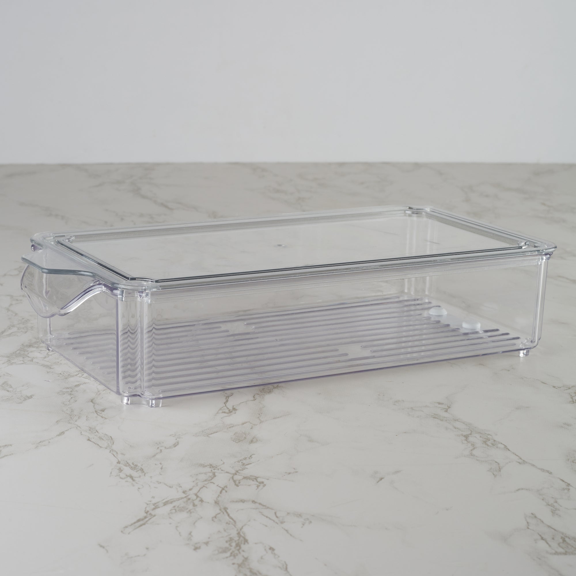 Robusto PET BPA Free Stackable Fridge Organizer with Lid & Drain - 2.35 Ltr in Transparent Colour