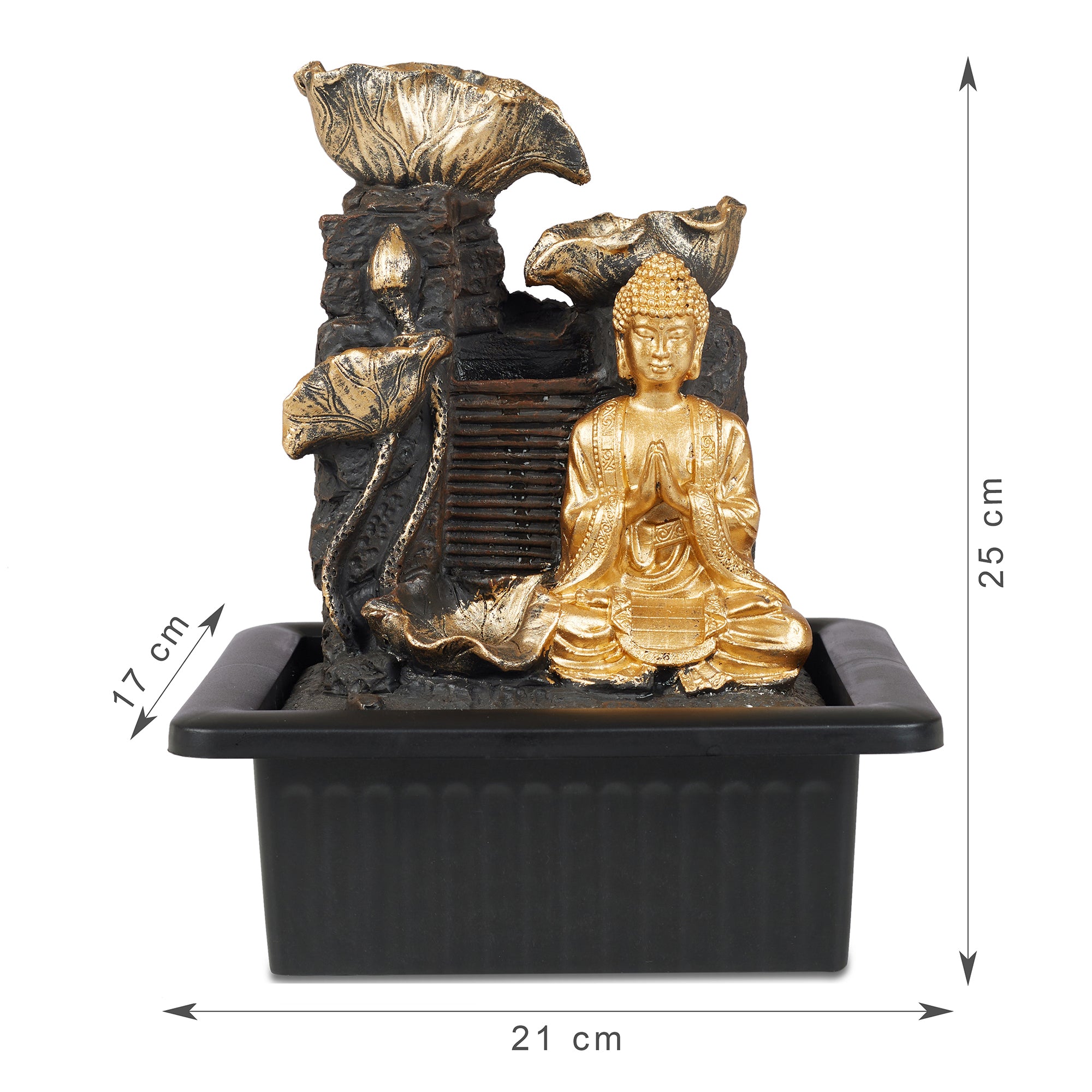 Impression Polyresin Buddha Petal Water Fountain 21x17x25 Cm in Antique Gold Colour