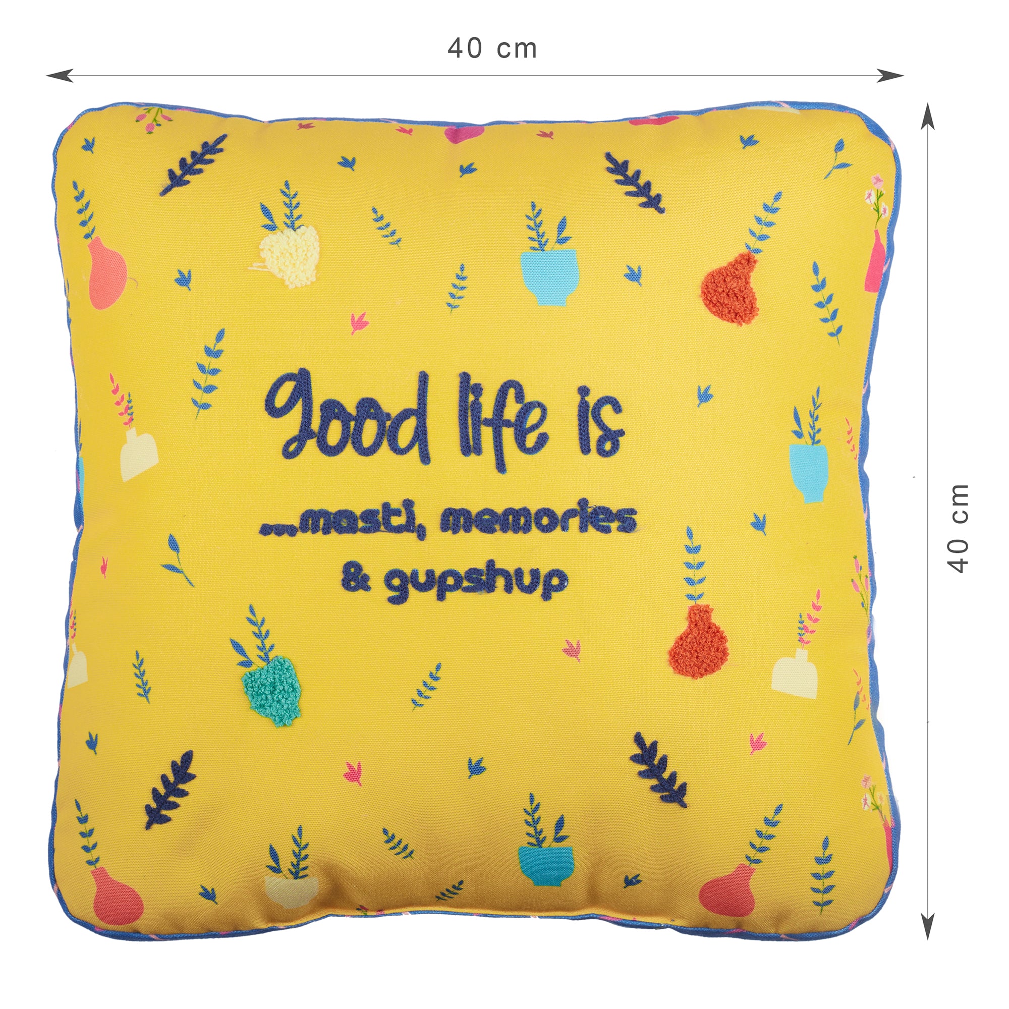 Good Life  Reversible GupShup Digital Printed Shaped Cushion 40x40 Cm in Yellow Colour