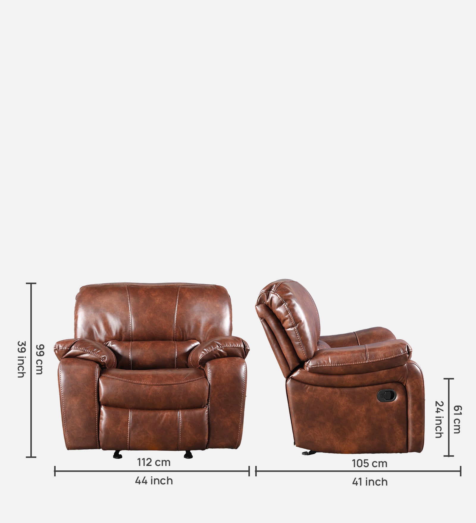 Urbano Leather Fabric Single Seater Recliner in Brown Colour