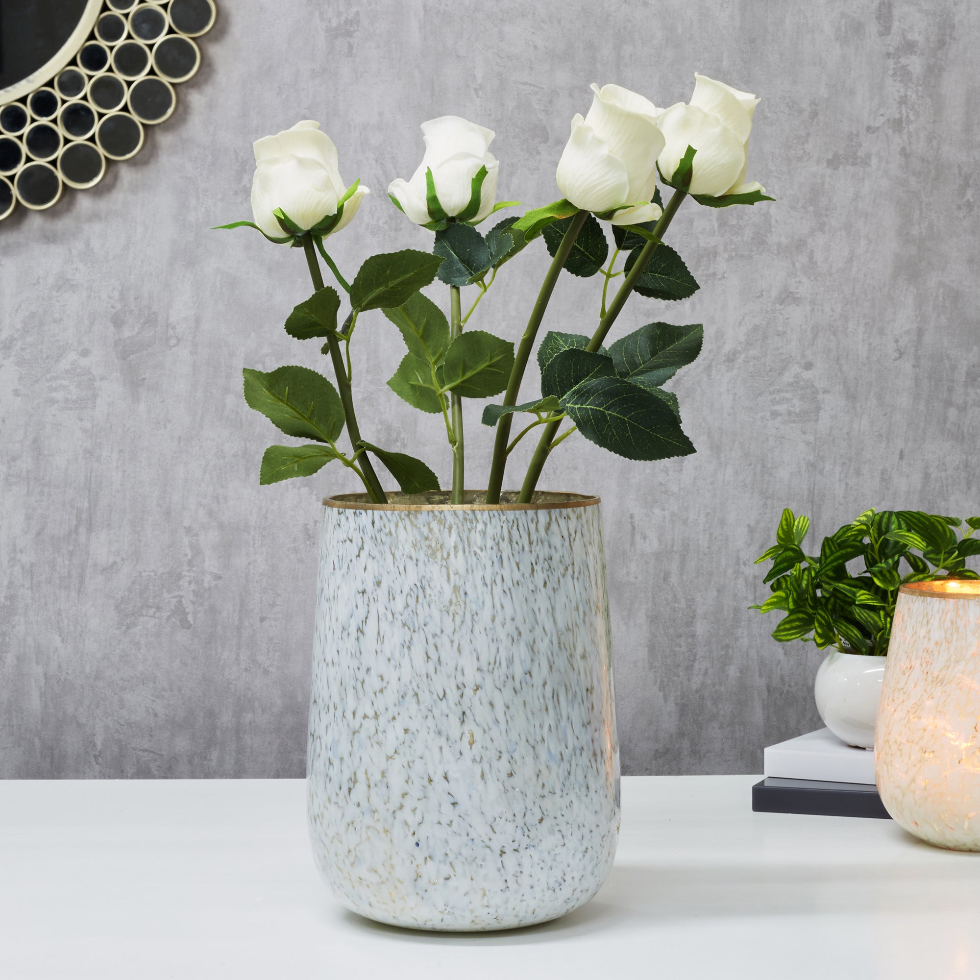 Phiona Glass Textured Handcrafted Vase 21 Cm in White Colour