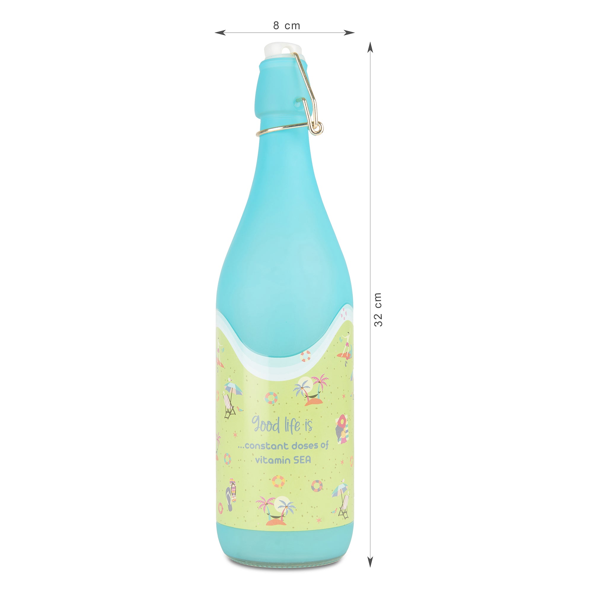 Good Life Glass Frosted Bottle 1 Ltr in Blue Colour