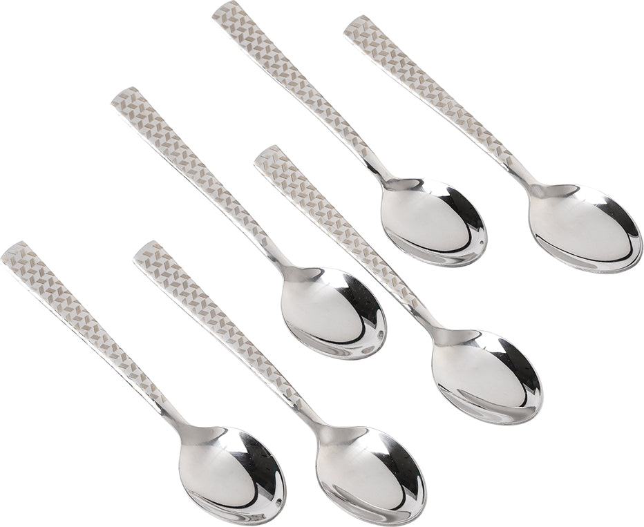 FNS Rhombo Tea Steel Spoon Set of 6 in Silver Colour