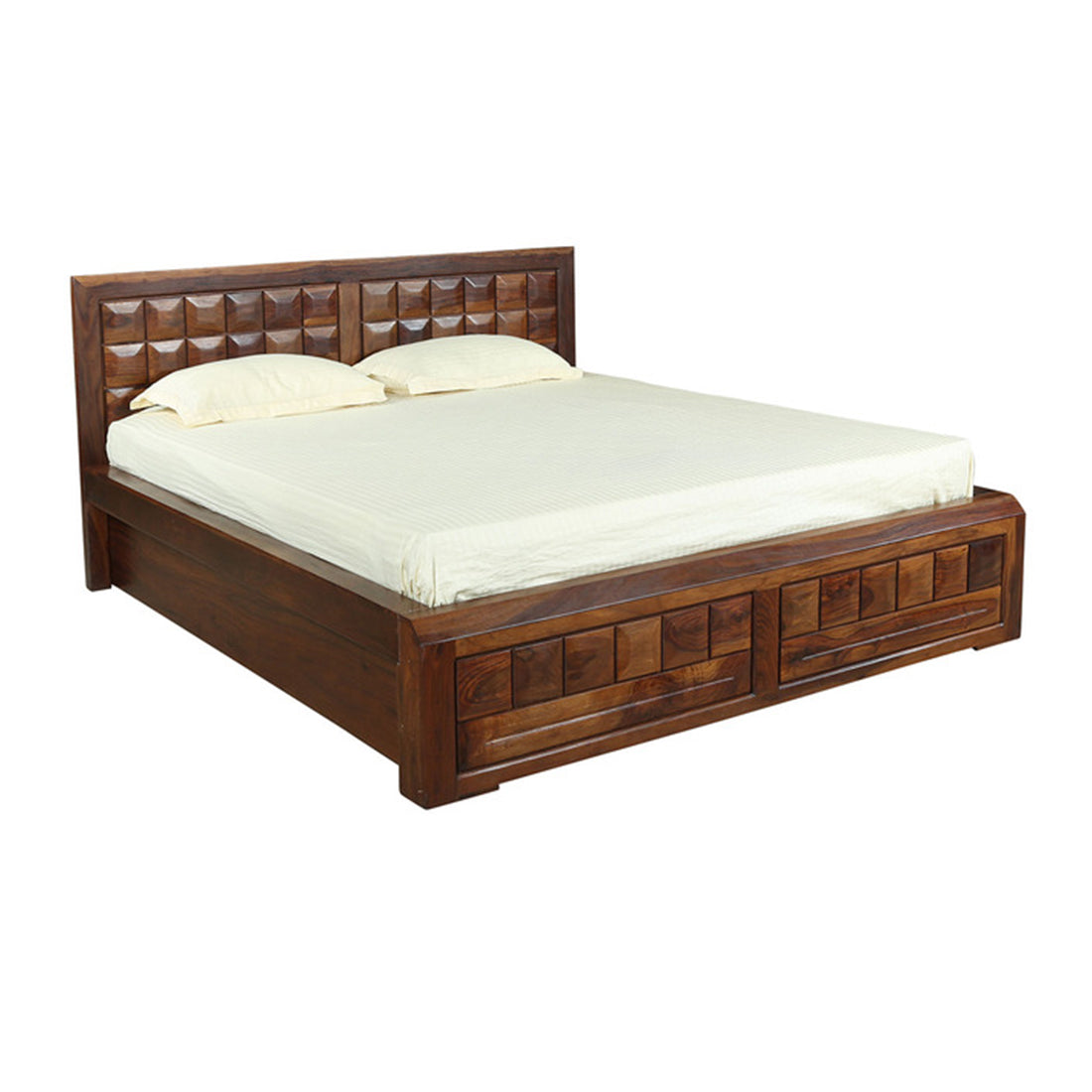 Woodrow Sheesham Wood(Rosewood) King bed with Box storage in Honey Colour