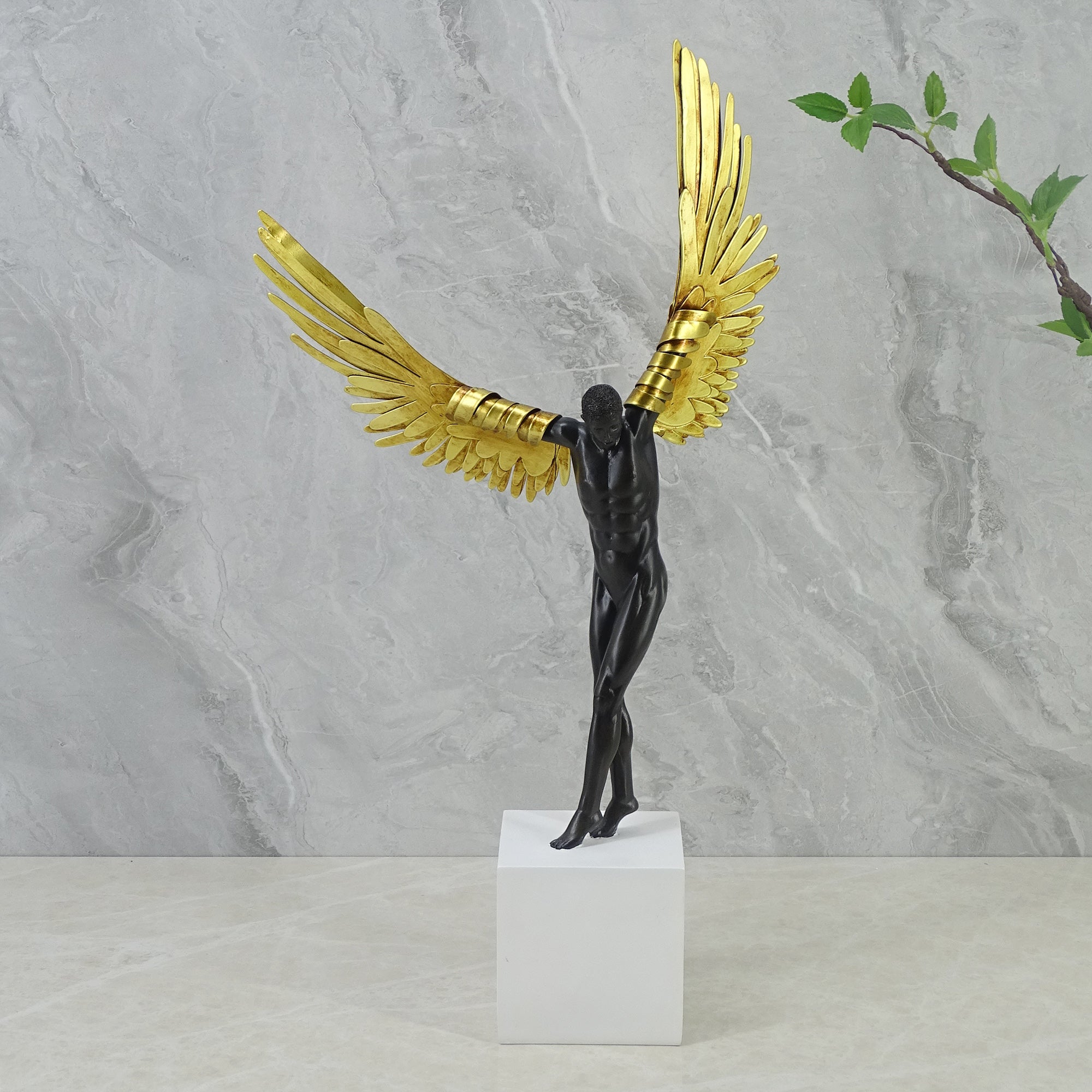 Willow Polyresin Angel With Wings 50Cm in Black & White Colour