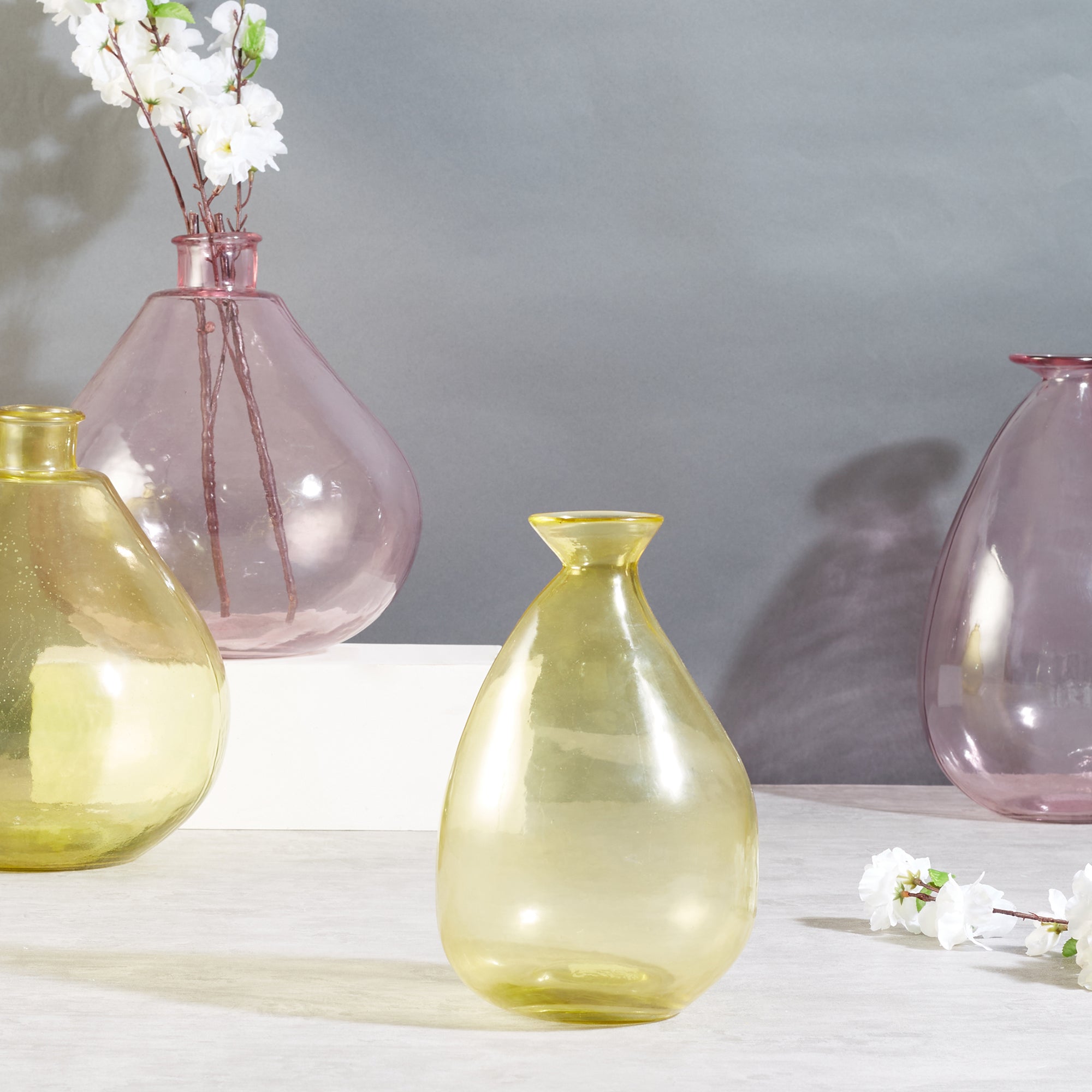 Phiona Glass Modern Organic Shapped Handcrafted 23 Cm Vase in Yellow Colour