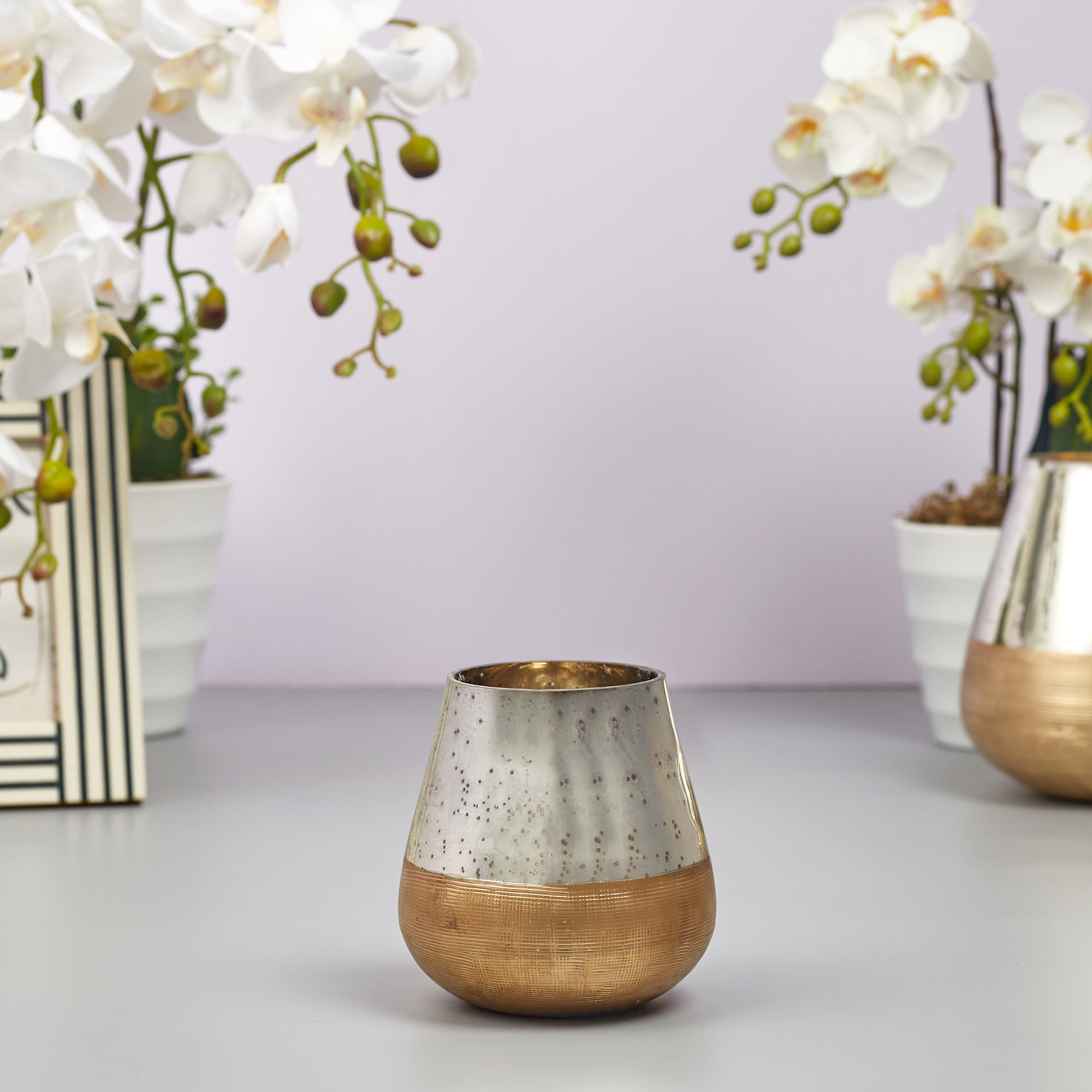 Phiona Glass Textured Handcrafted Mercury Vase 10 Cm in Gold Colour