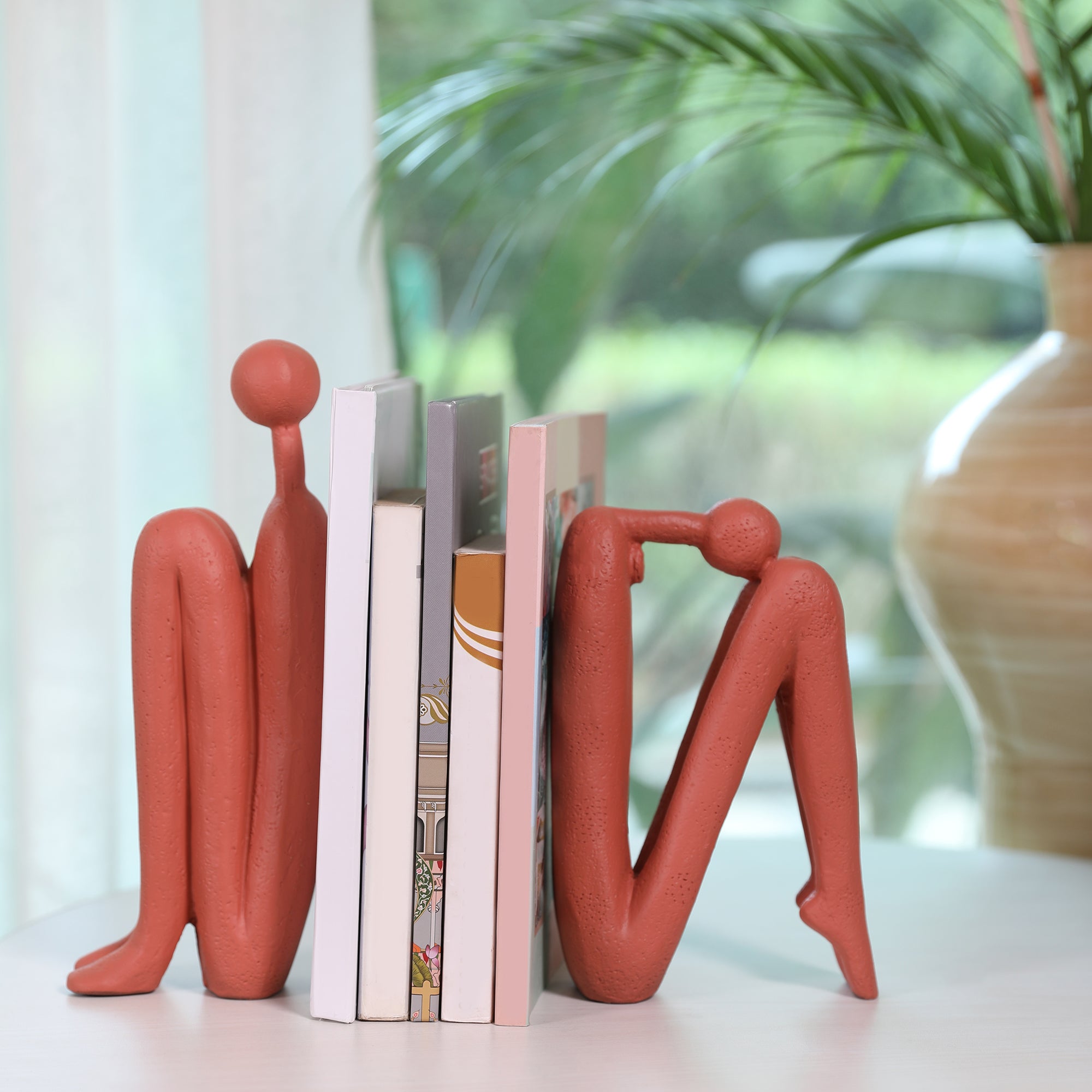Miraya Modern 2pc Book End Polyresin Hand Finished Terracotta 26cm by Living Essence