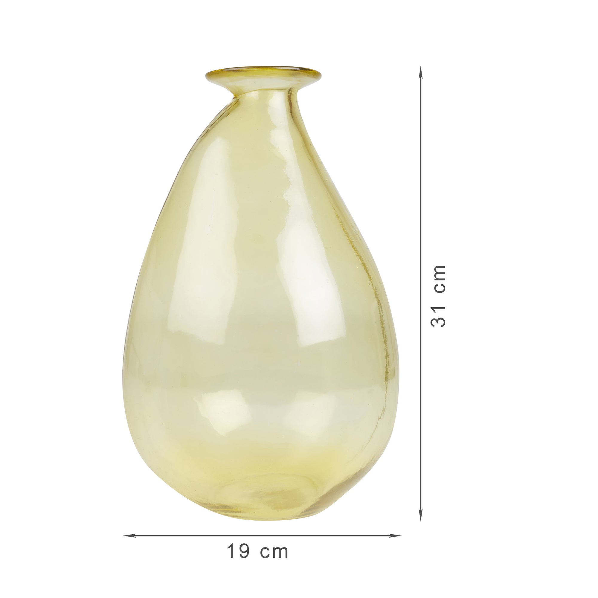 Phiona Glass Modern Organic Shapped Handcrafted 31 Cm Vase in Yellow Colour