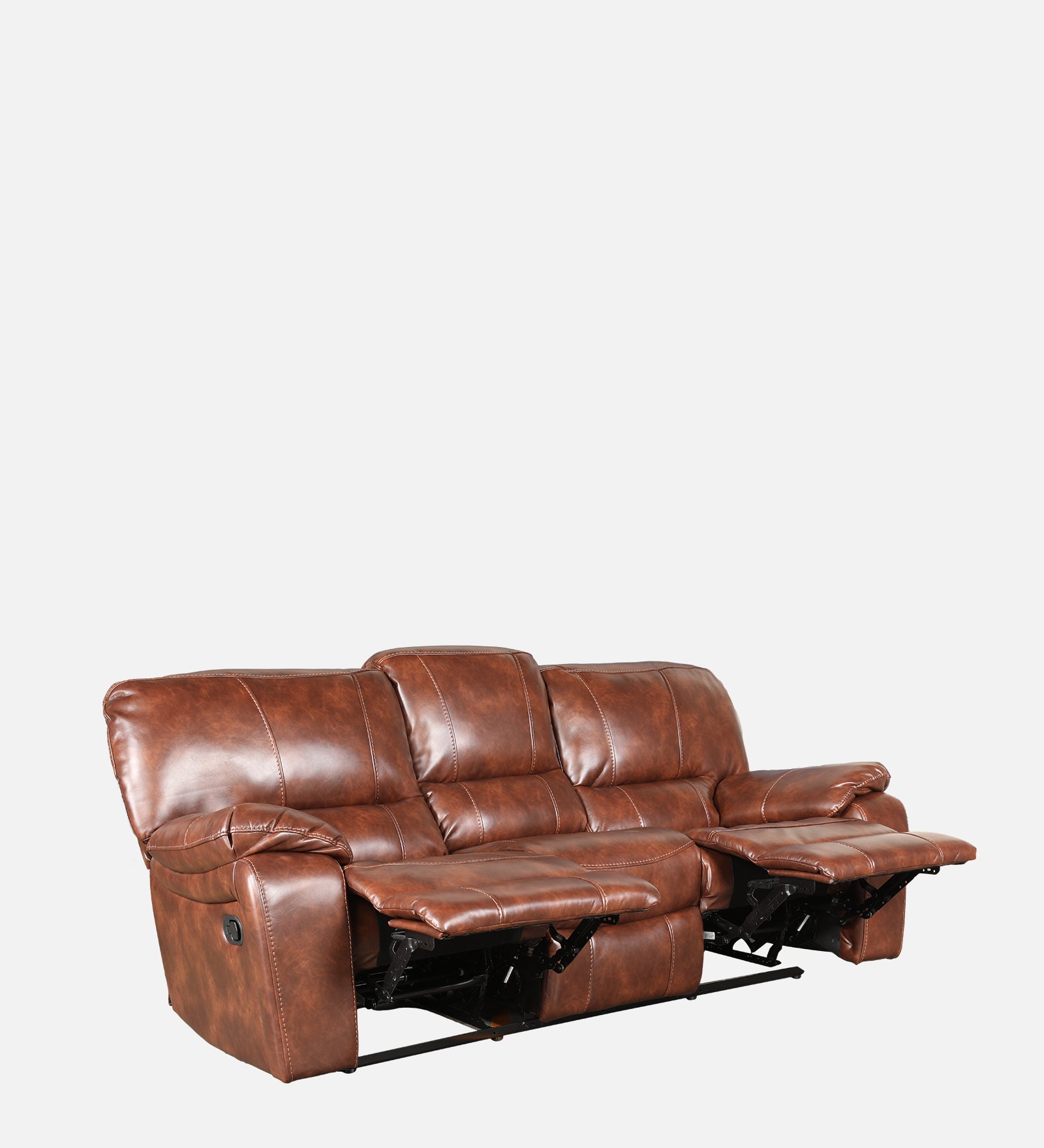 Urbano Leather Fabric Three Seater Recliner in Brown Colour