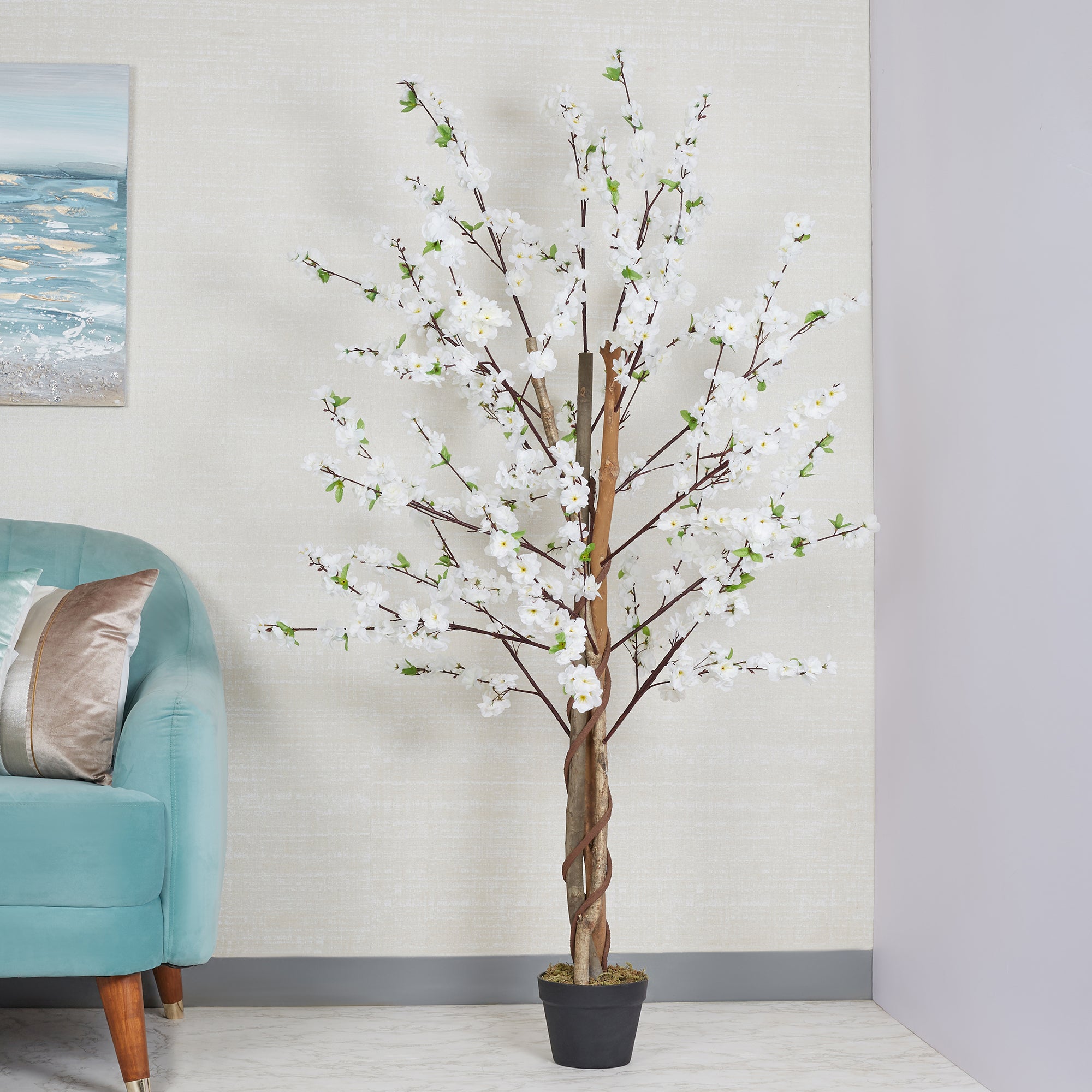 Ilana Artificial Peach Blossom Potted Tree 160Cm in White Colour