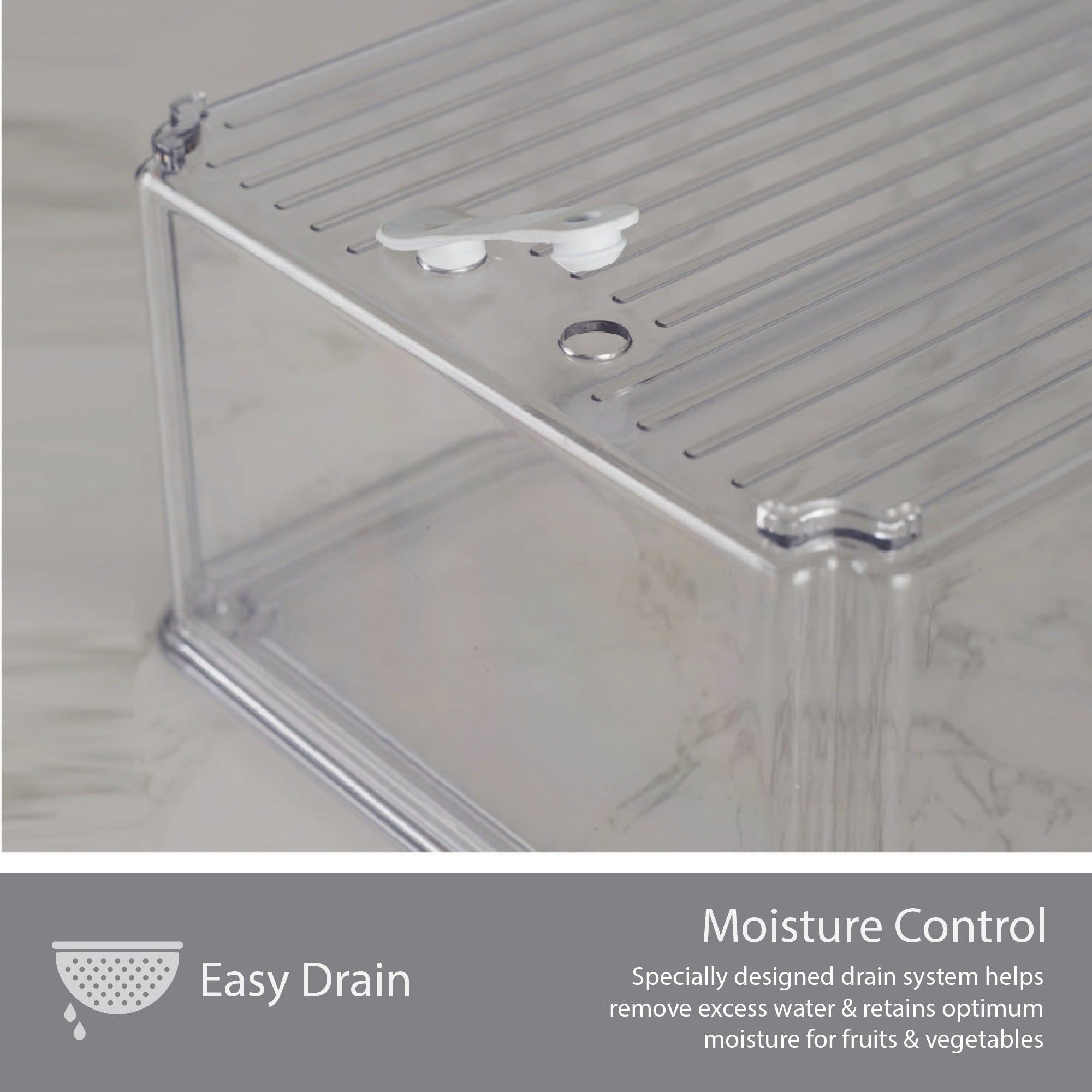 Robusto PET BPA Free Stackable Fridge Organizer with Lid & Drain - 8.4 Ltr in Transparent Colour