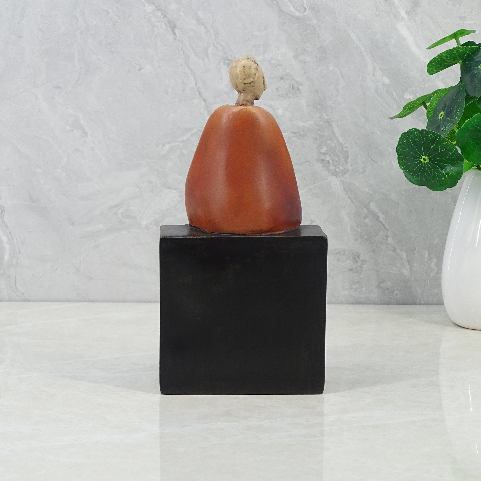 Alpine Polyresin Man Sitting On Bench 20 Cm in Brown Colour