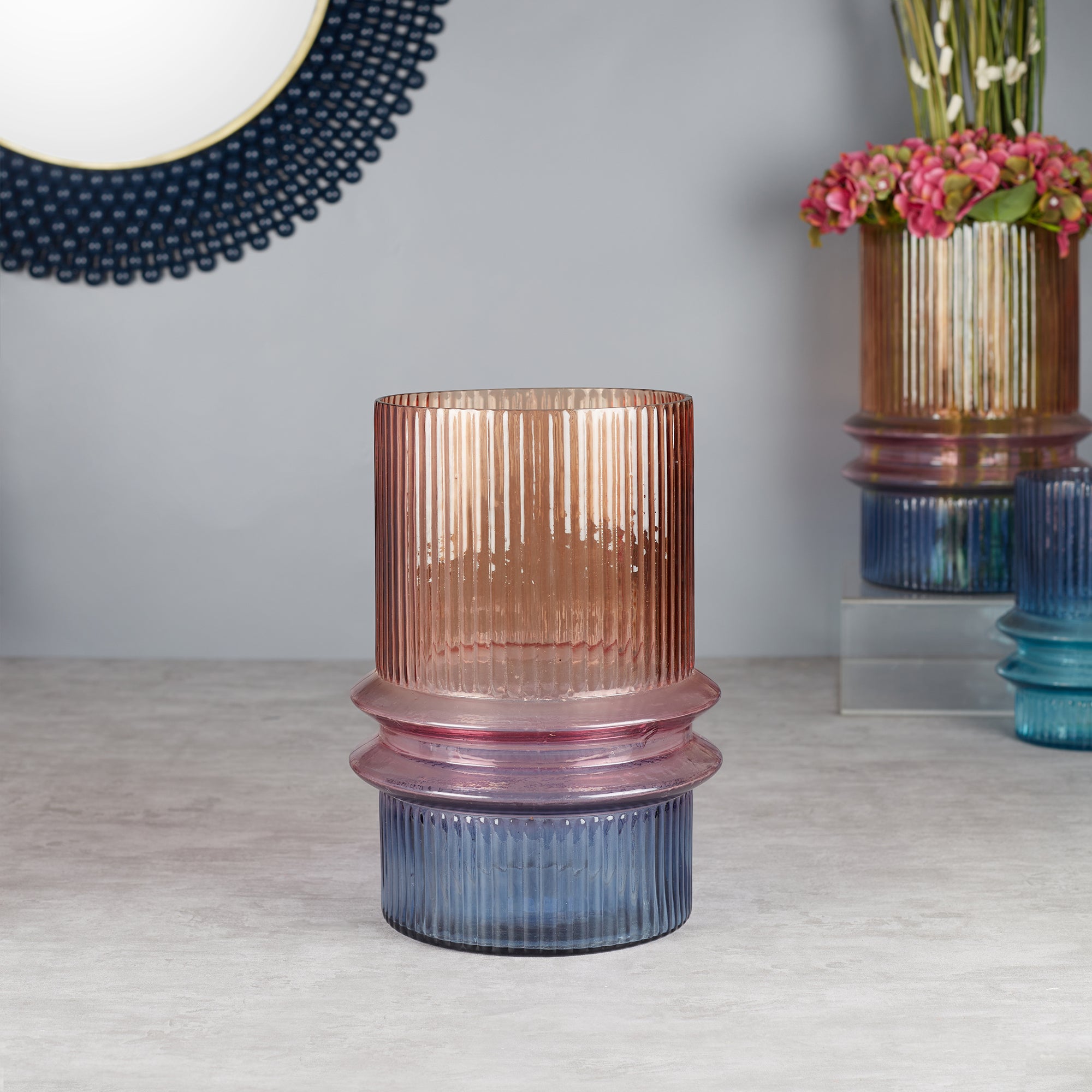 Phiona Glass Fluted Handcrafted Large Vase 31 Cm in Multi Colour