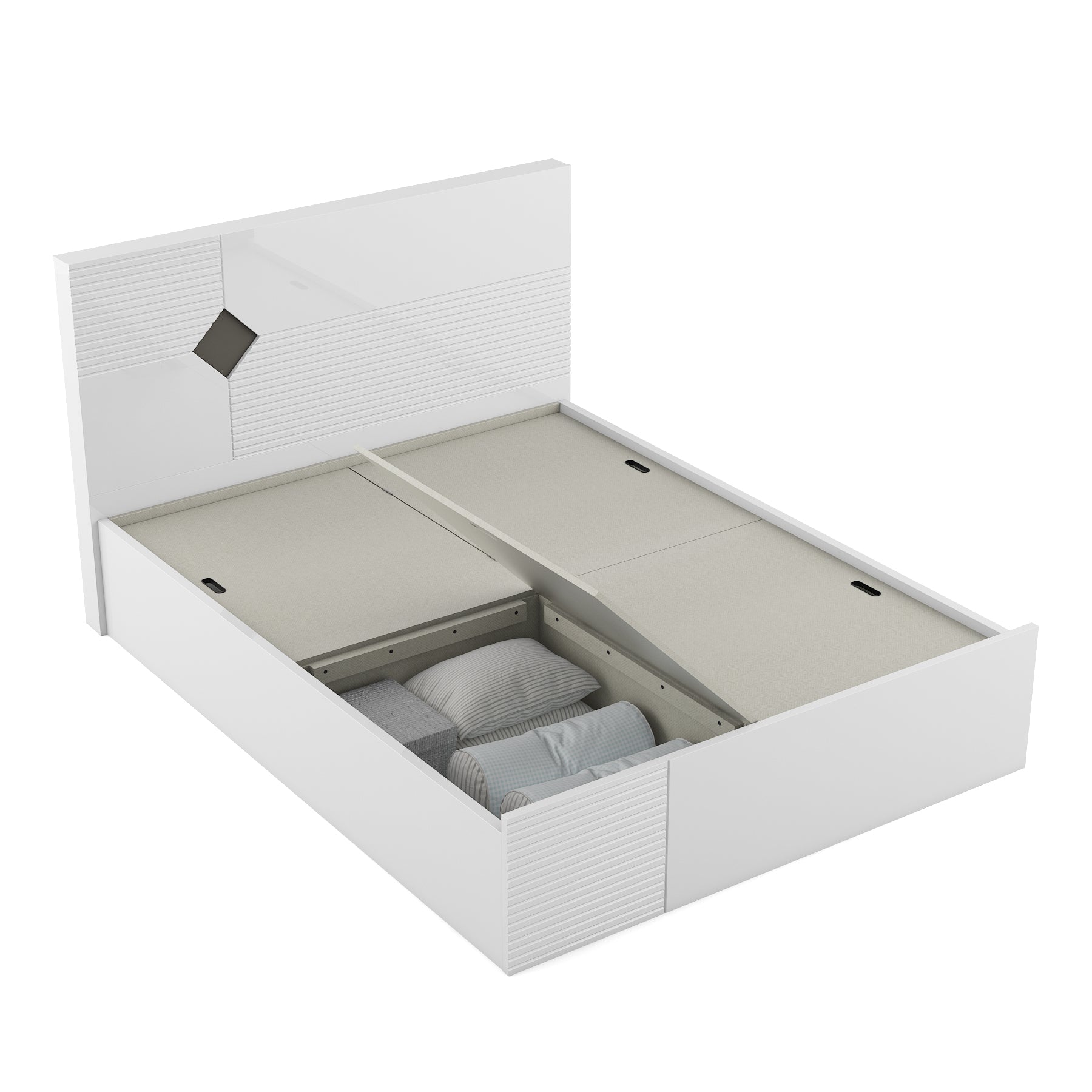 Gwen  King Bed With Box Storage in White  & Denim Colour