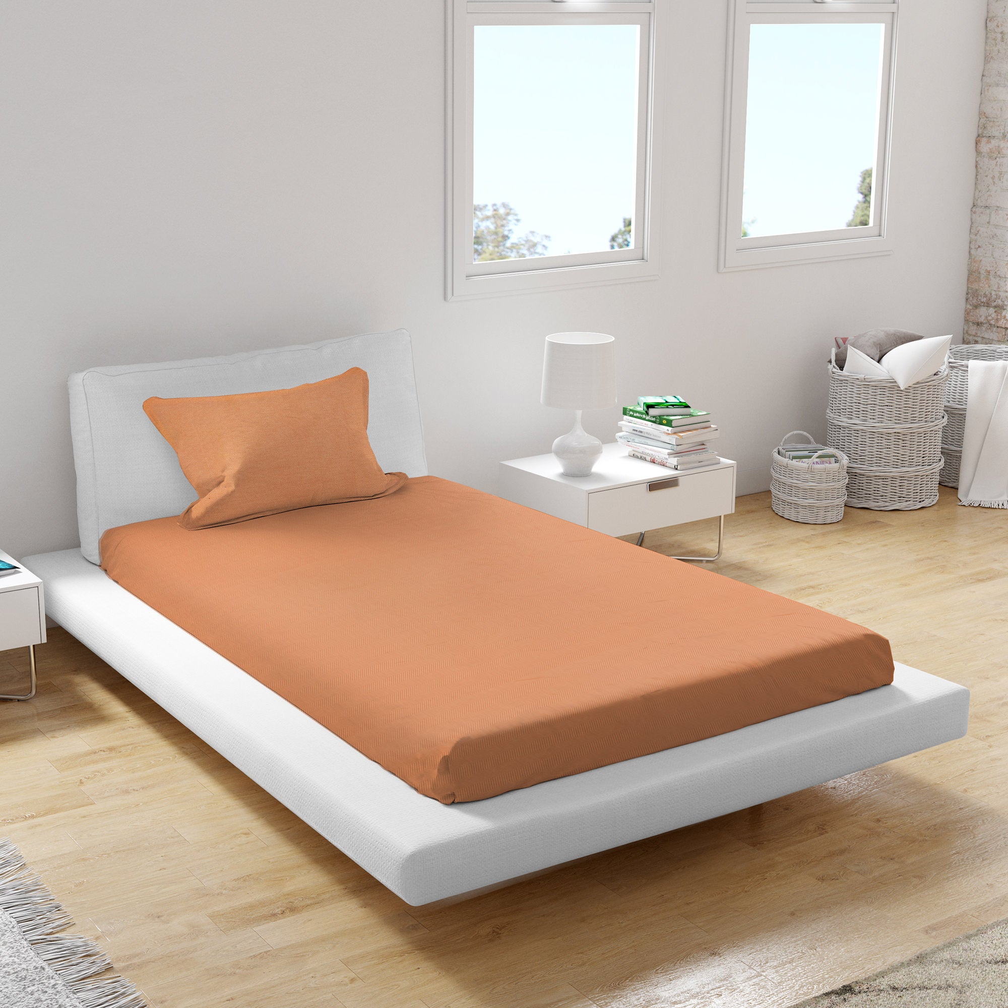 Emilia 100% Cotton Single Bedsheet in Coral Colour