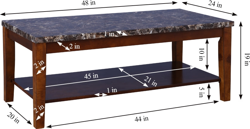 Eden Marble Finish Top Center Table in Brown Colour